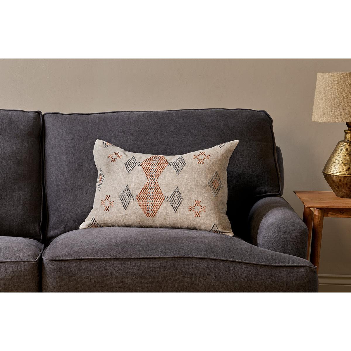 Nkuku Ekta Embroidered Linen Cushion Cover | Textiles | Natural | 50 x 50 cm – image 3