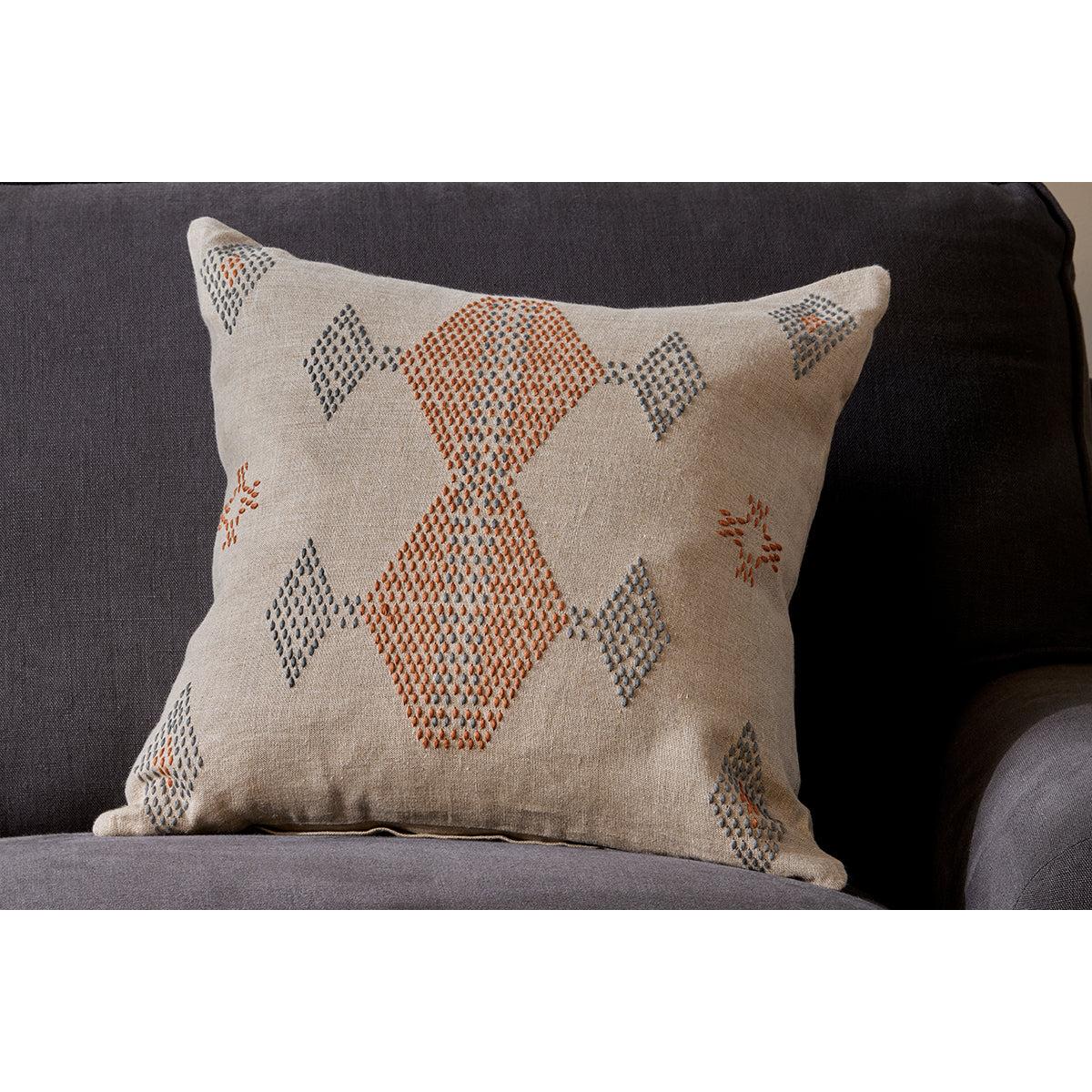 Nkuku Ekta Embroidered Linen Cushion Cover | Textiles | Natural | 50 x 50 cm – image 4