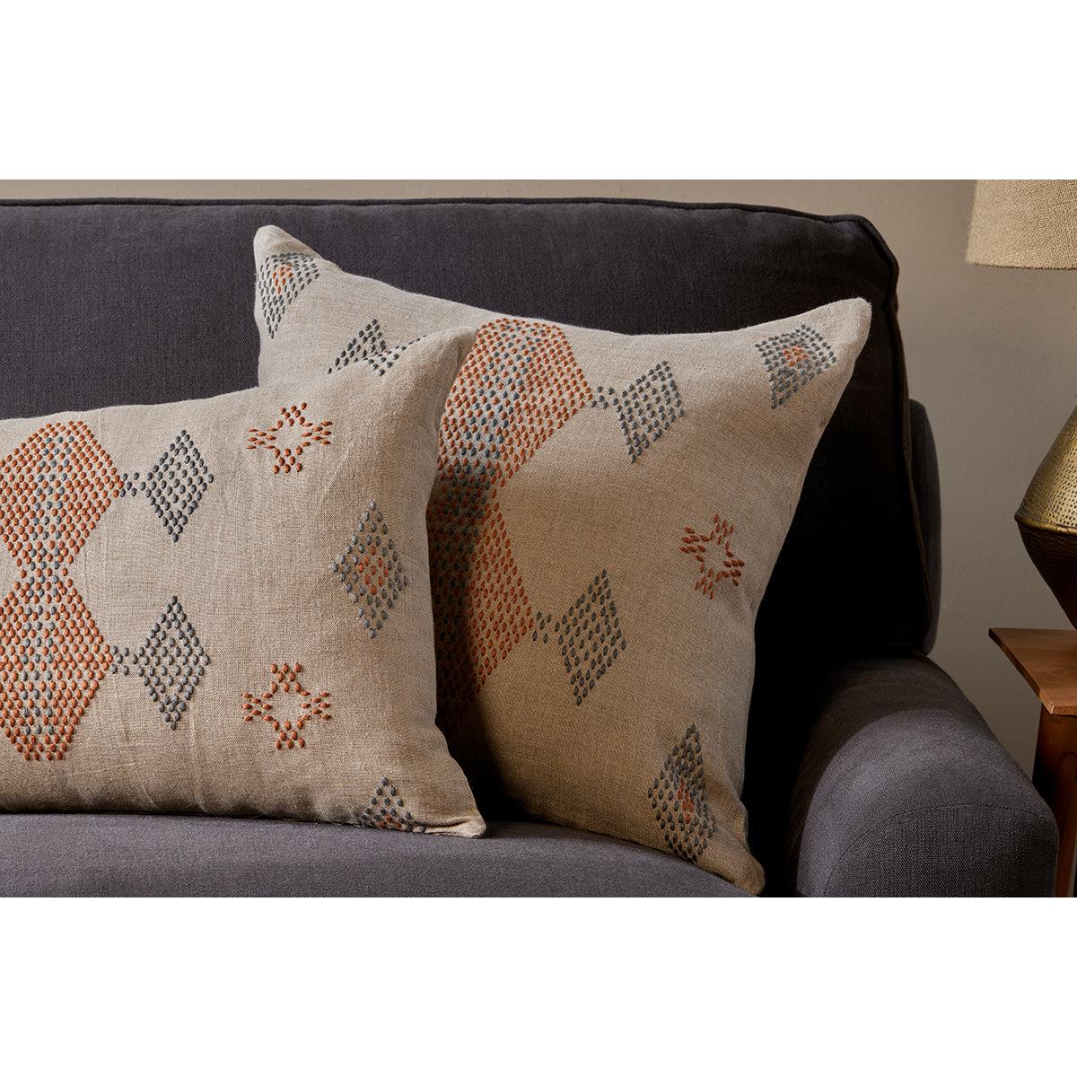 Nkuku Ekta Embroidered Linen Cushion Cover | Textiles | Natural | 50 x 50 cm – image 6