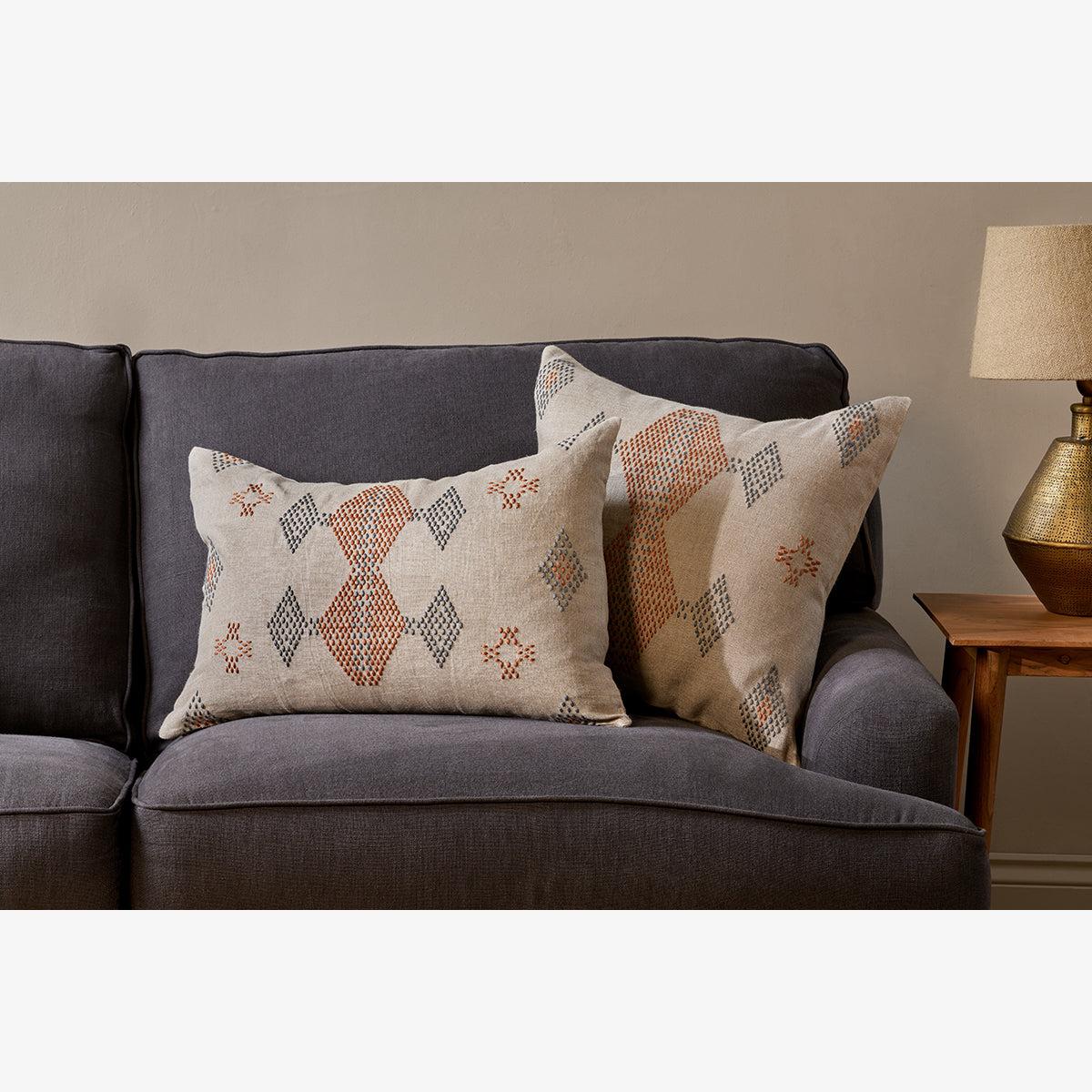 Nkuku Ekta Embroidered Linen Cushion Cover | Textiles | Natural | 50 x 50 cm – image 1