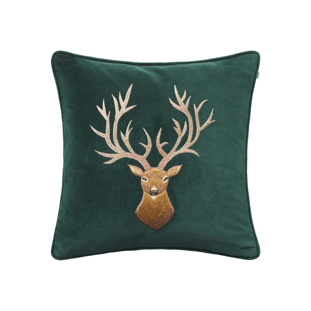 Chhatwal & Jonsson Embroidered Reindeer cushion cover 50x50 cm Green