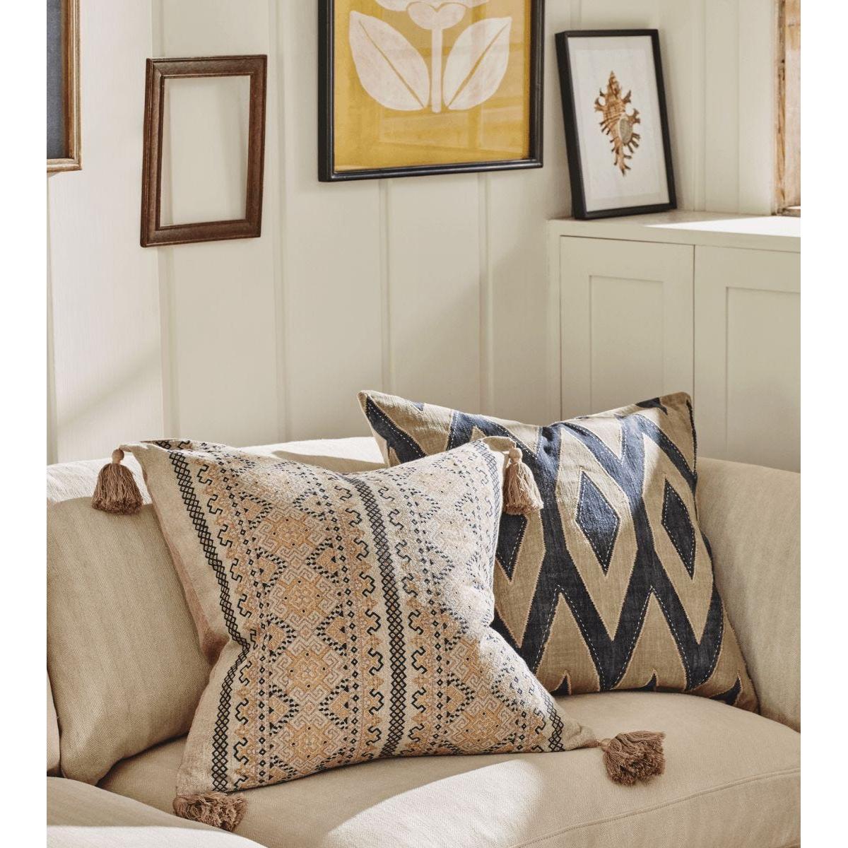 OKA, Bela Appliqué Cushion Cover - Blue/Natural, Cushion Covers, Cotton, Geometric/Textured – image 2
