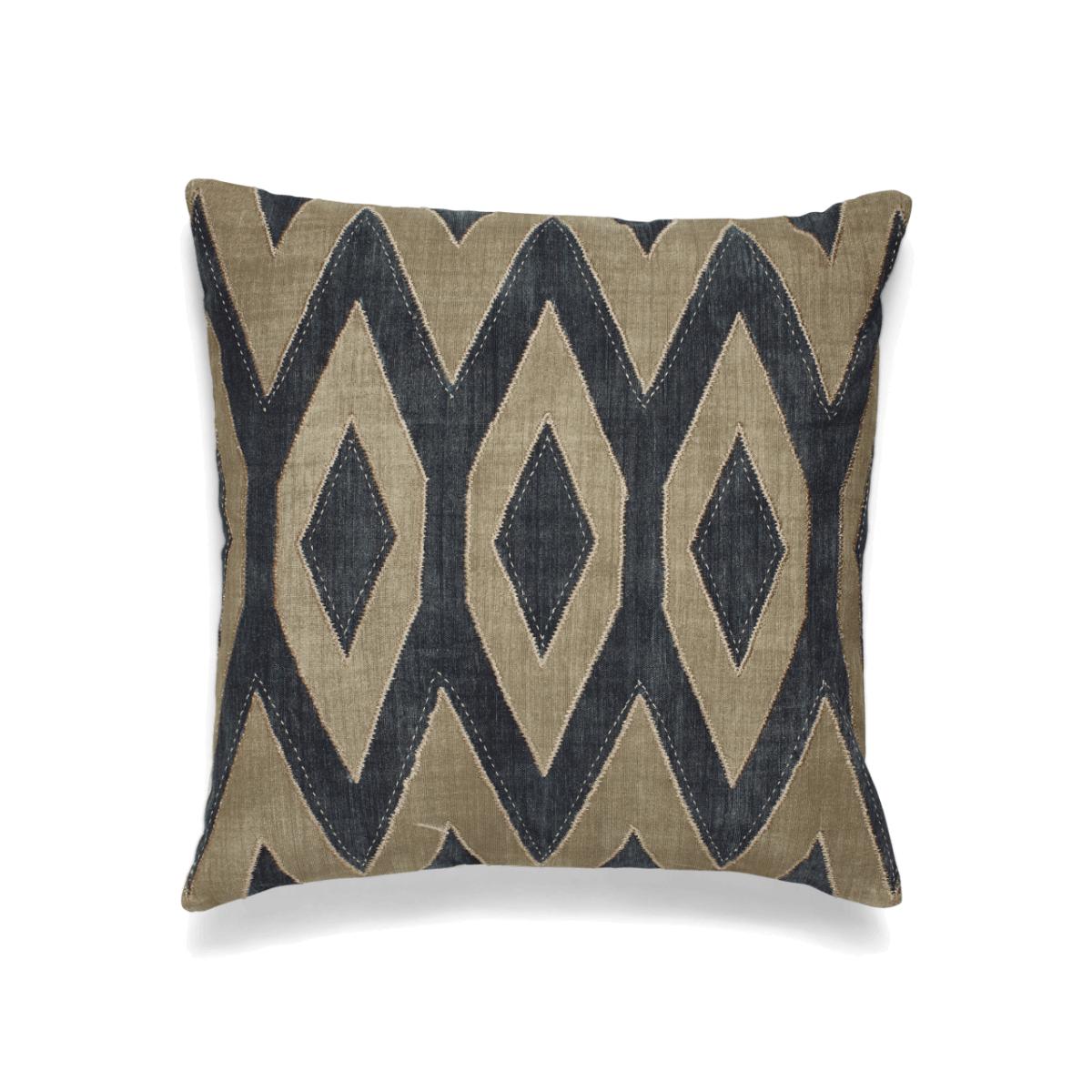 OKA, Bela Appliqué Cushion Cover - Blue/Natural, Cushion Covers, Cotton, Geometric/Textured – image 1