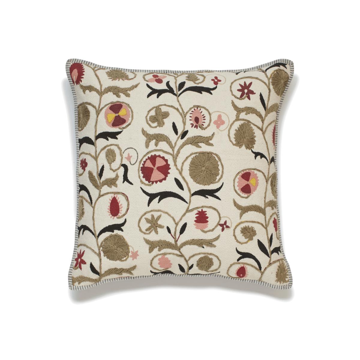 OKA, Sheki Cushion Cover - Olive, Cushion Covers, Cotton/Linen, Botanical/Floral/Striped – image 1