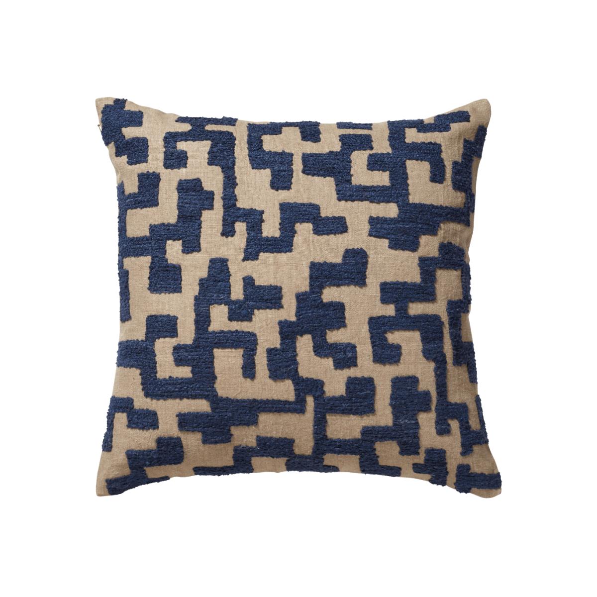 OKA, Labirinto Cushion Cover - Perfect Navy, Cushion Covers, Linen, Geometric