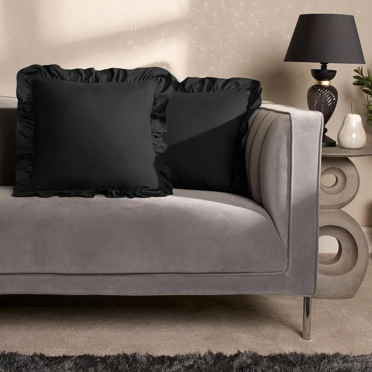 OHS Gingham Check Frill Cushion Covers - Black / Machine Washable at 30°C / 2 – image 2