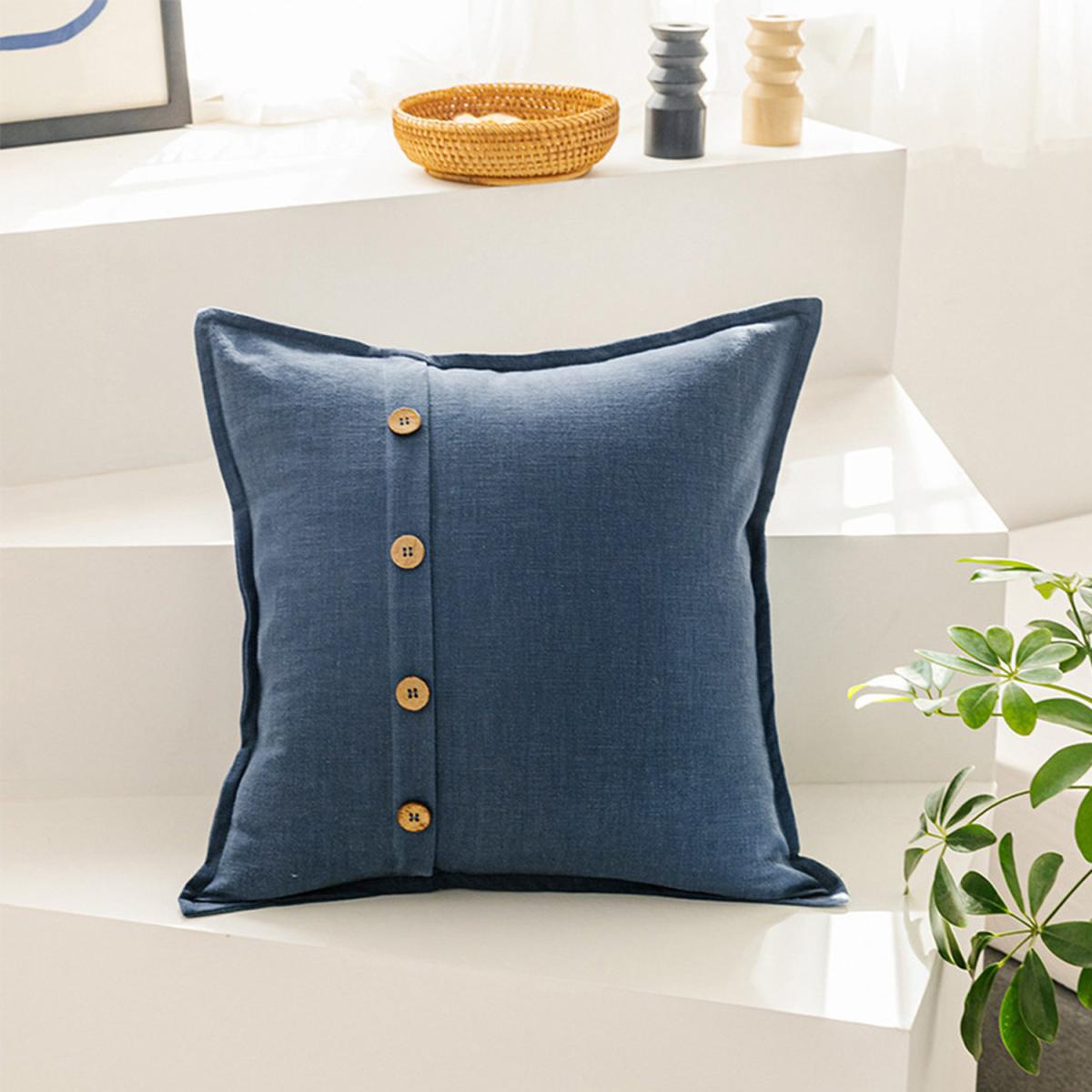 Button Cotton Linen Throw Pillow Cover - Green – image 6