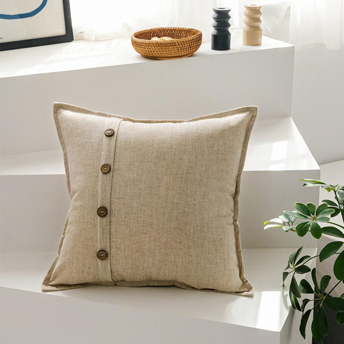 Button Cotton Linen Throw Pillow Cover - Green – image 7