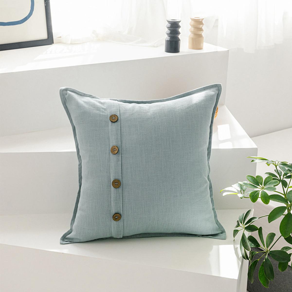 Button Cotton Linen Throw Pillow Cover - Green – image 8
