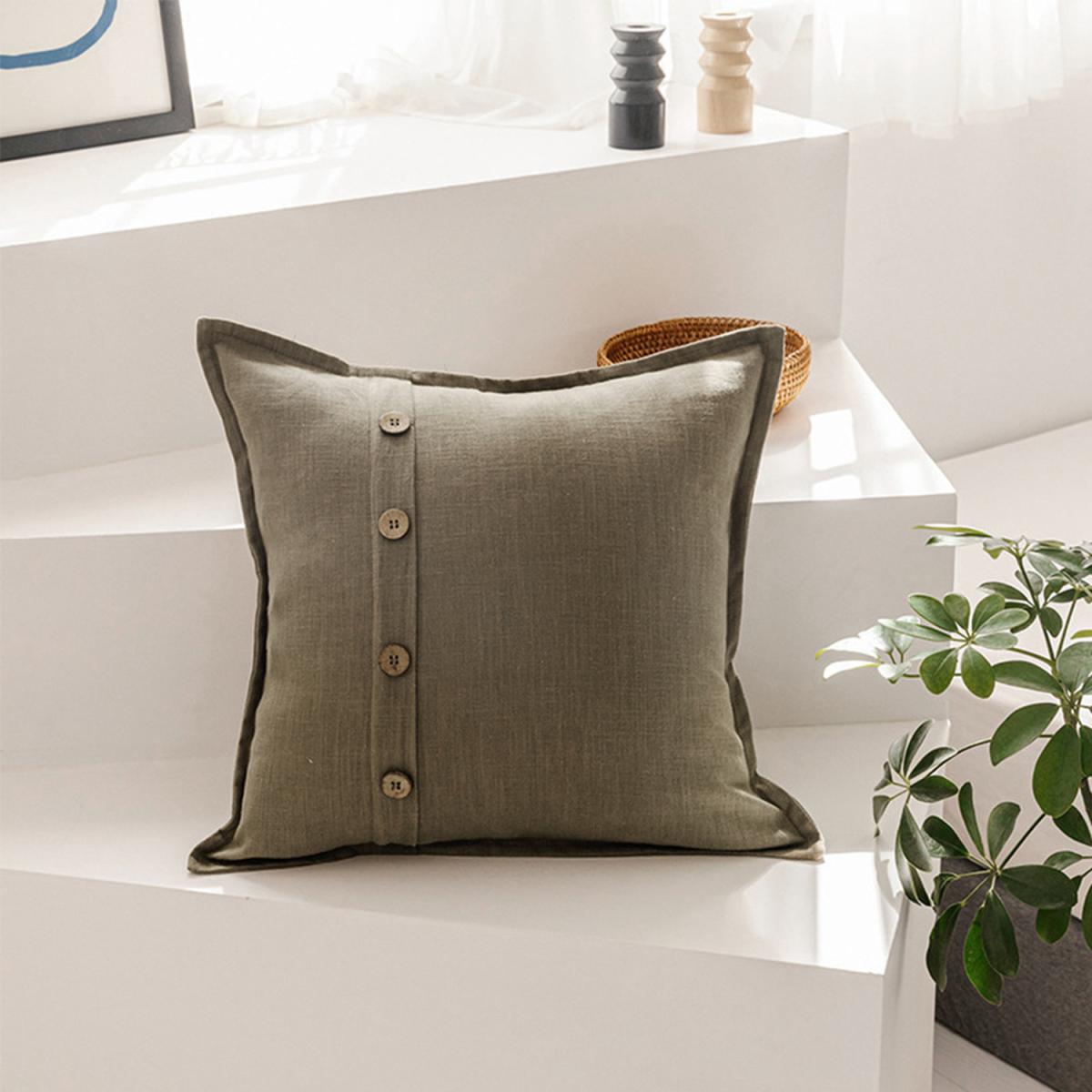 Button Cotton Linen Throw Pillow Cover - Green – image 1