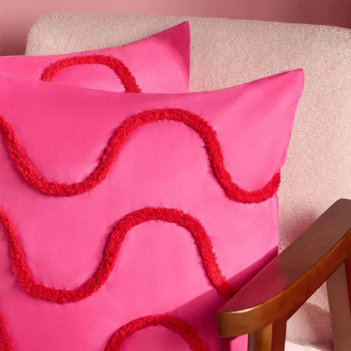 OHS Tufted Wave Cushion Covers - Hot Pink/Red / Machine washable at 40°C. Tumble dry friendly. Do not bleach or iron. – image 3