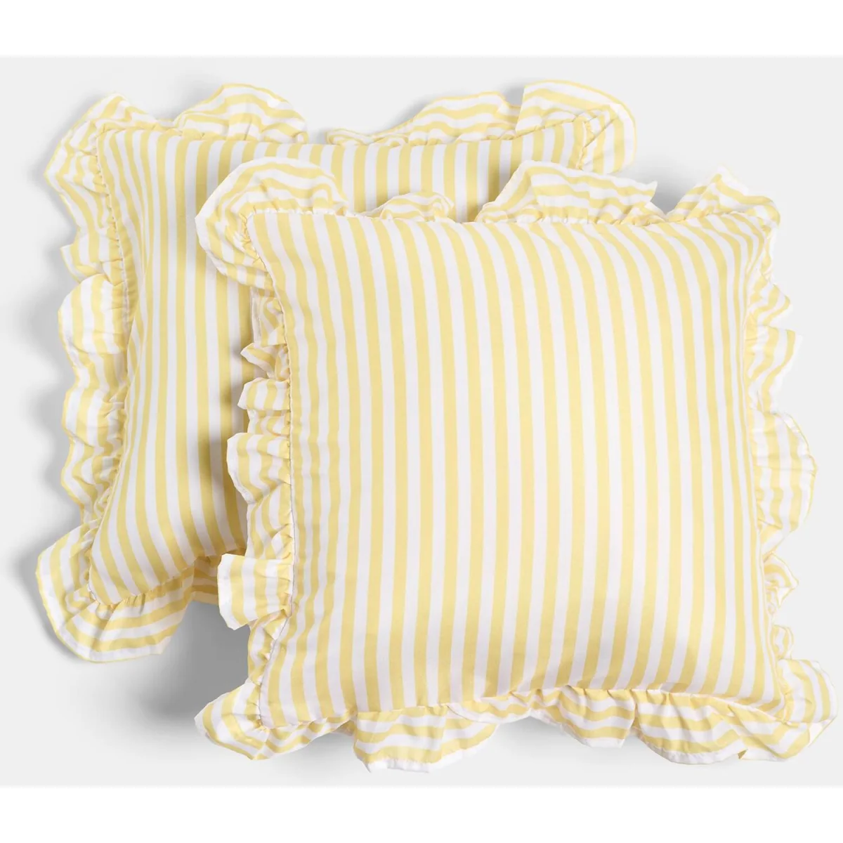 OHS Striped Frill Cushion Covers - Lemon / Machine washable at 40°C. Tumble dry friendly. Do not bleach or iron. – image 2