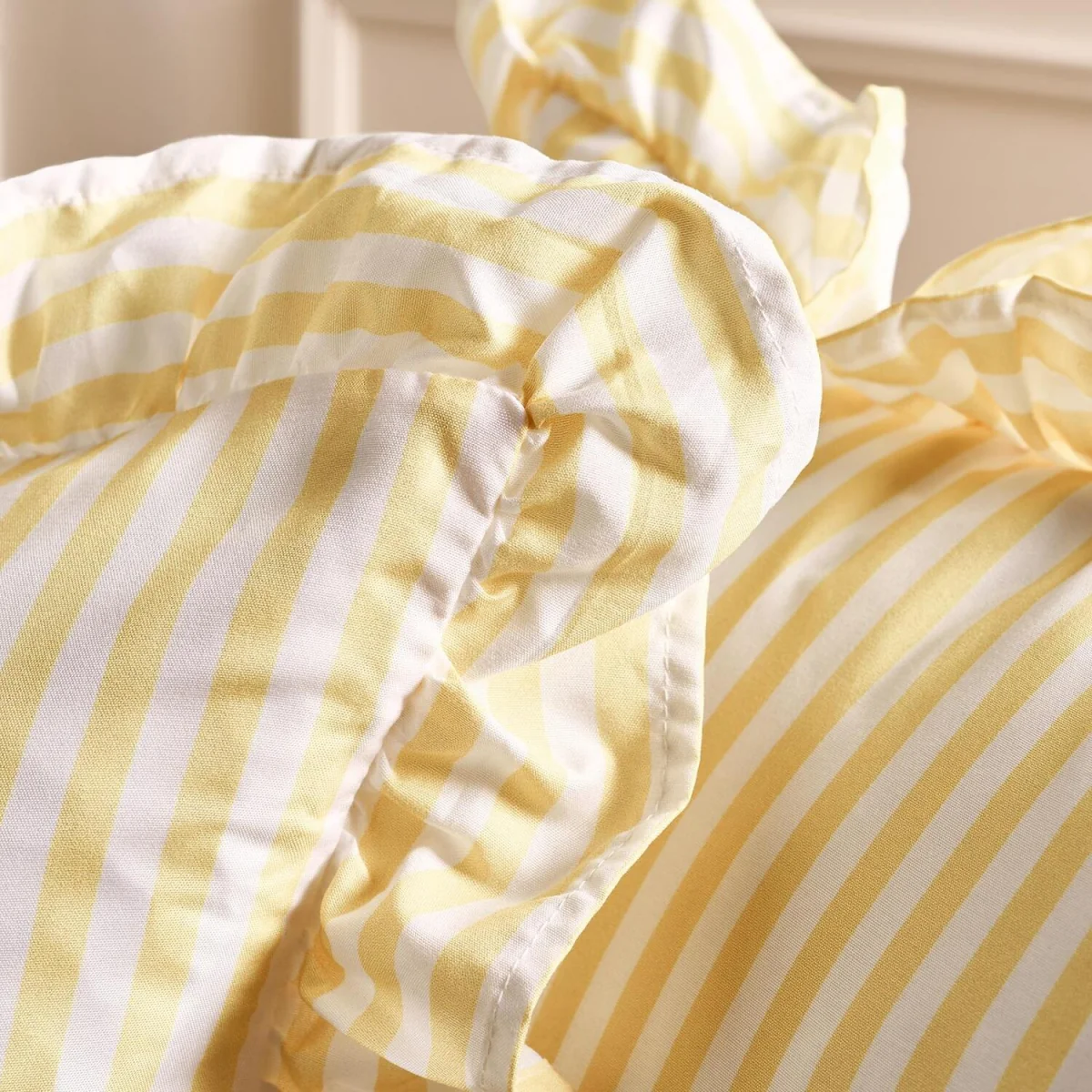 OHS Striped Frill Cushion Covers - Lemon / Machine washable at 40°C. Tumble dry friendly. Do not bleach or iron. – image 3