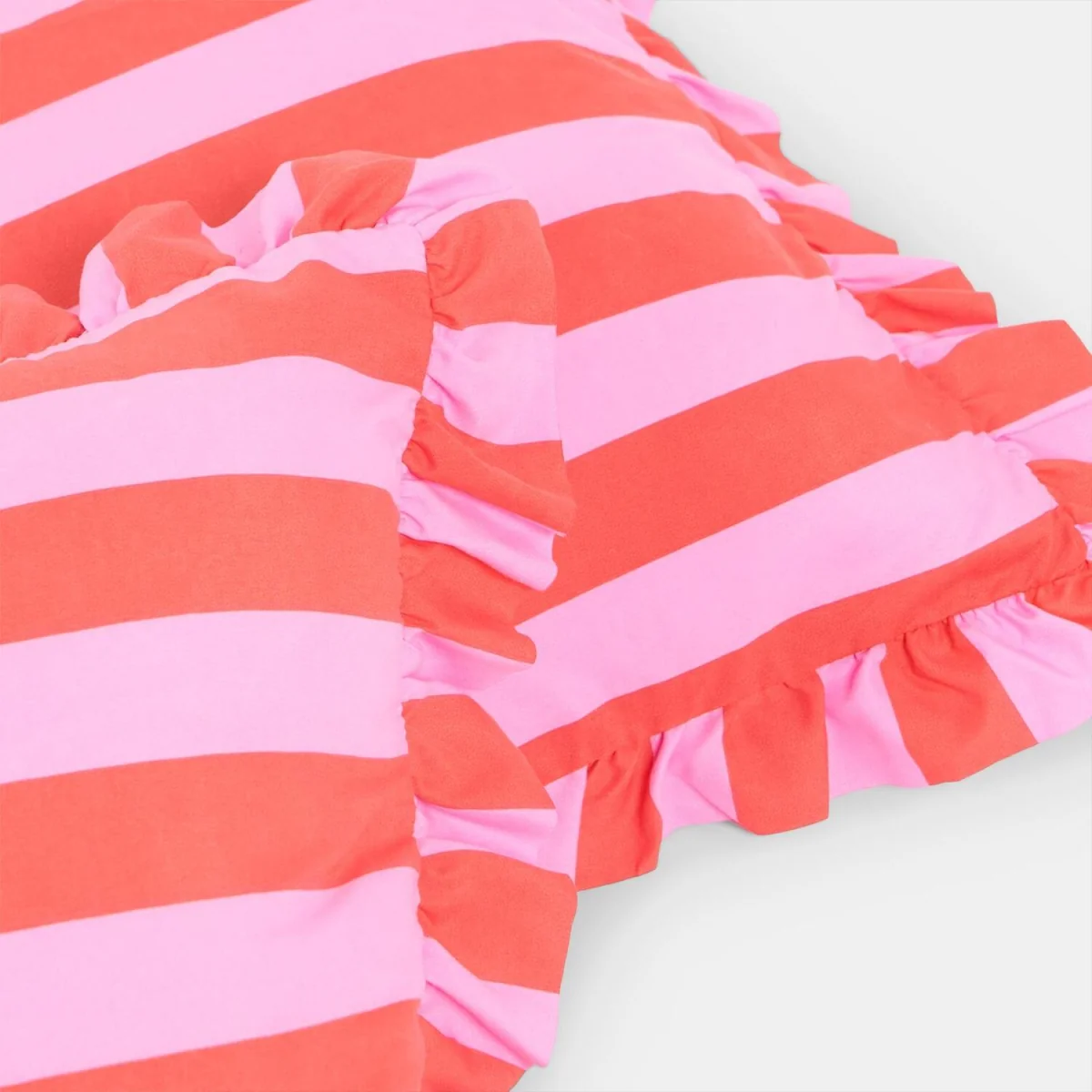OHS Striped Frill Cushion Covers - Red/Pink / Machine washable at 30°C. Tumble dry friendly. Do not bleach or iron. – image 3