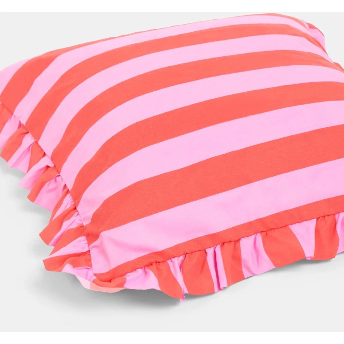 OHS Striped Frill Cushion Covers - Red/Pink / Machine washable at 30°C. Tumble dry friendly. Do not bleach or iron. – image 4