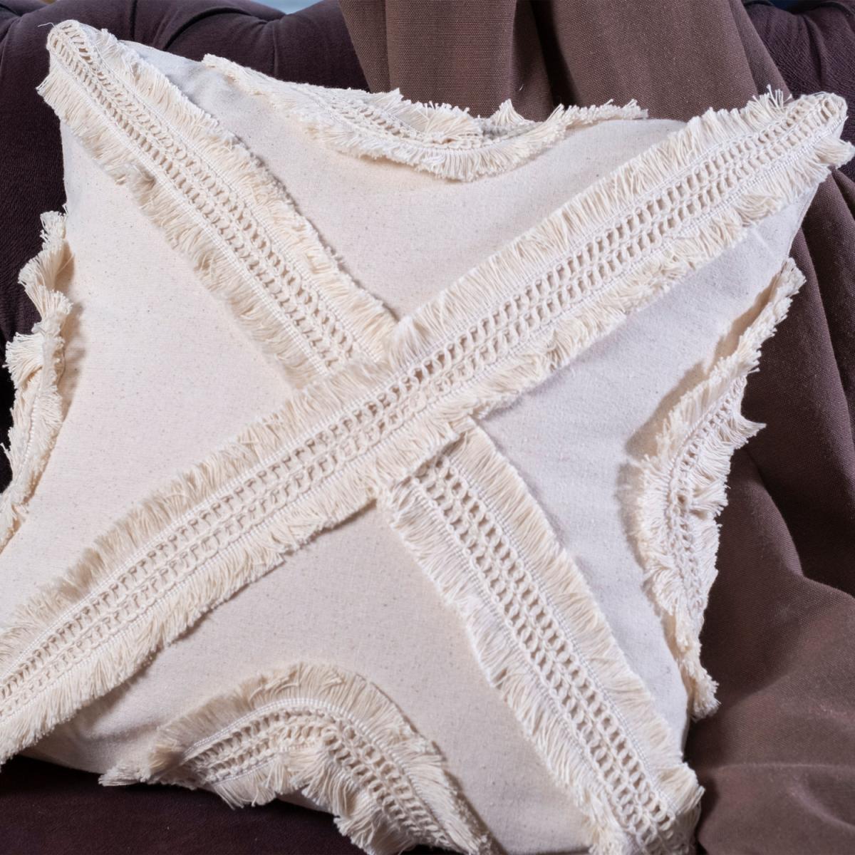 Vera Single Special Design Multi Tassel Linen Cusion Cover - Cream - Tasseled – image 2