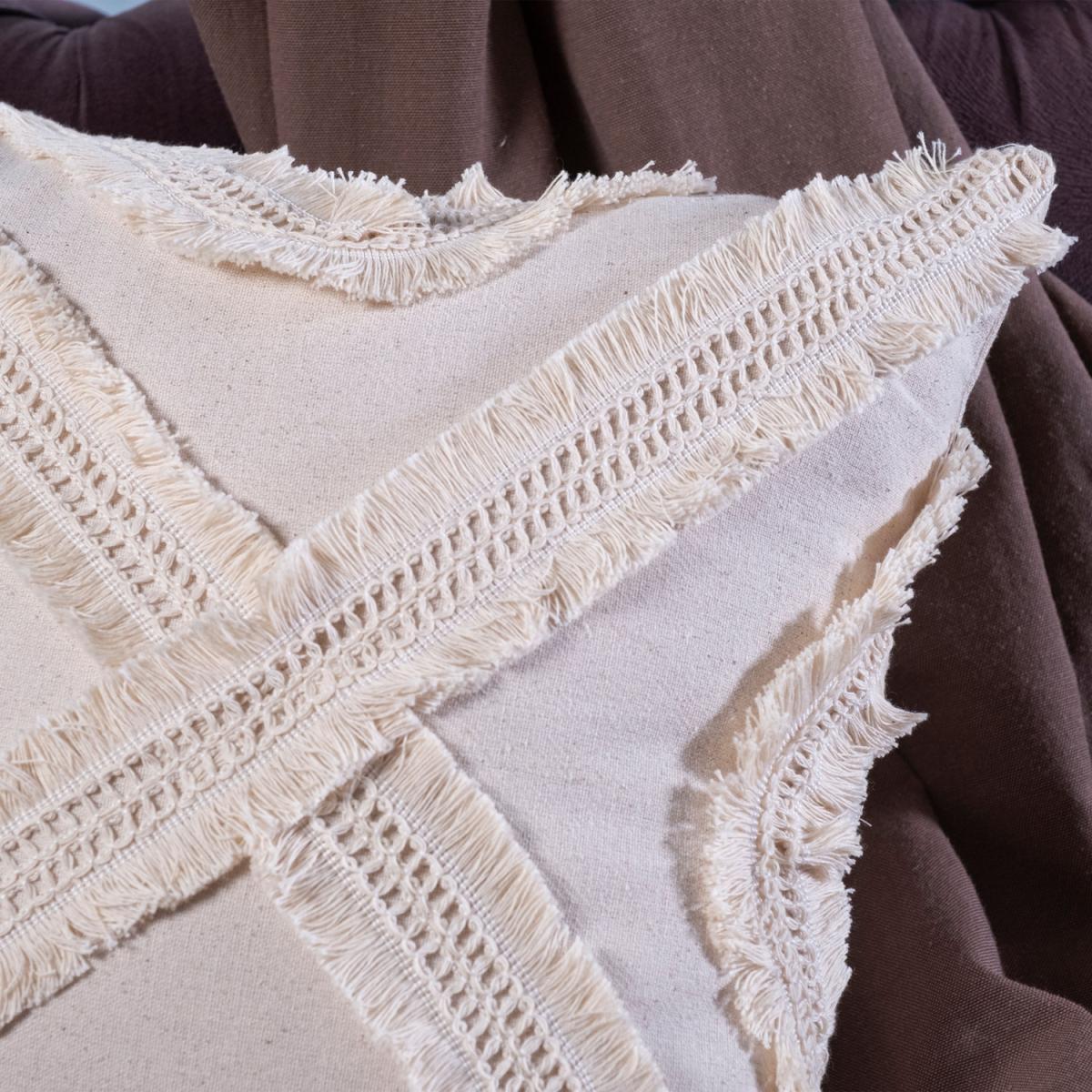 Vera Single Special Design Multi Tassel Linen Cusion Cover - Cream - Tasseled – image 3