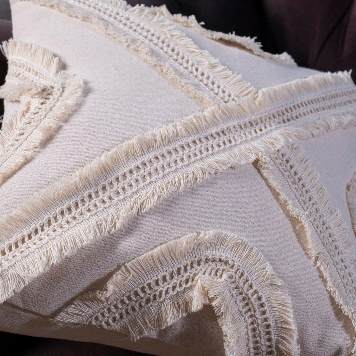Vera Single Special Design Multi Tassel Linen Cusion Cover - Cream - Tasseled – image 5