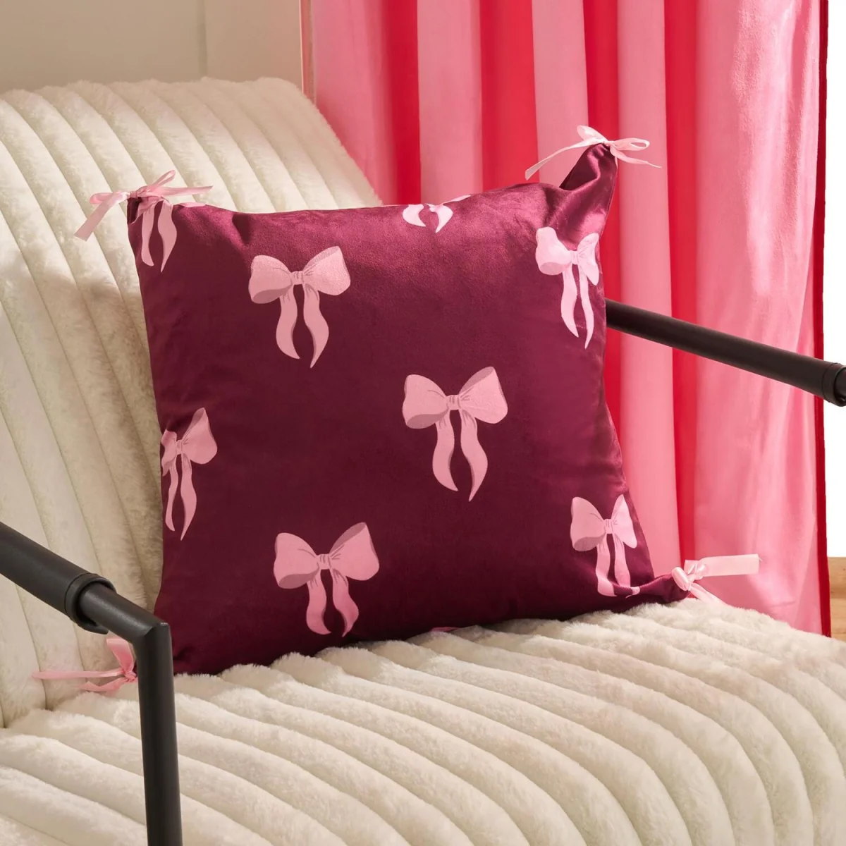 OHS Bow Print Cushion Covers - Burgundy / 45cm / 4 – image 1