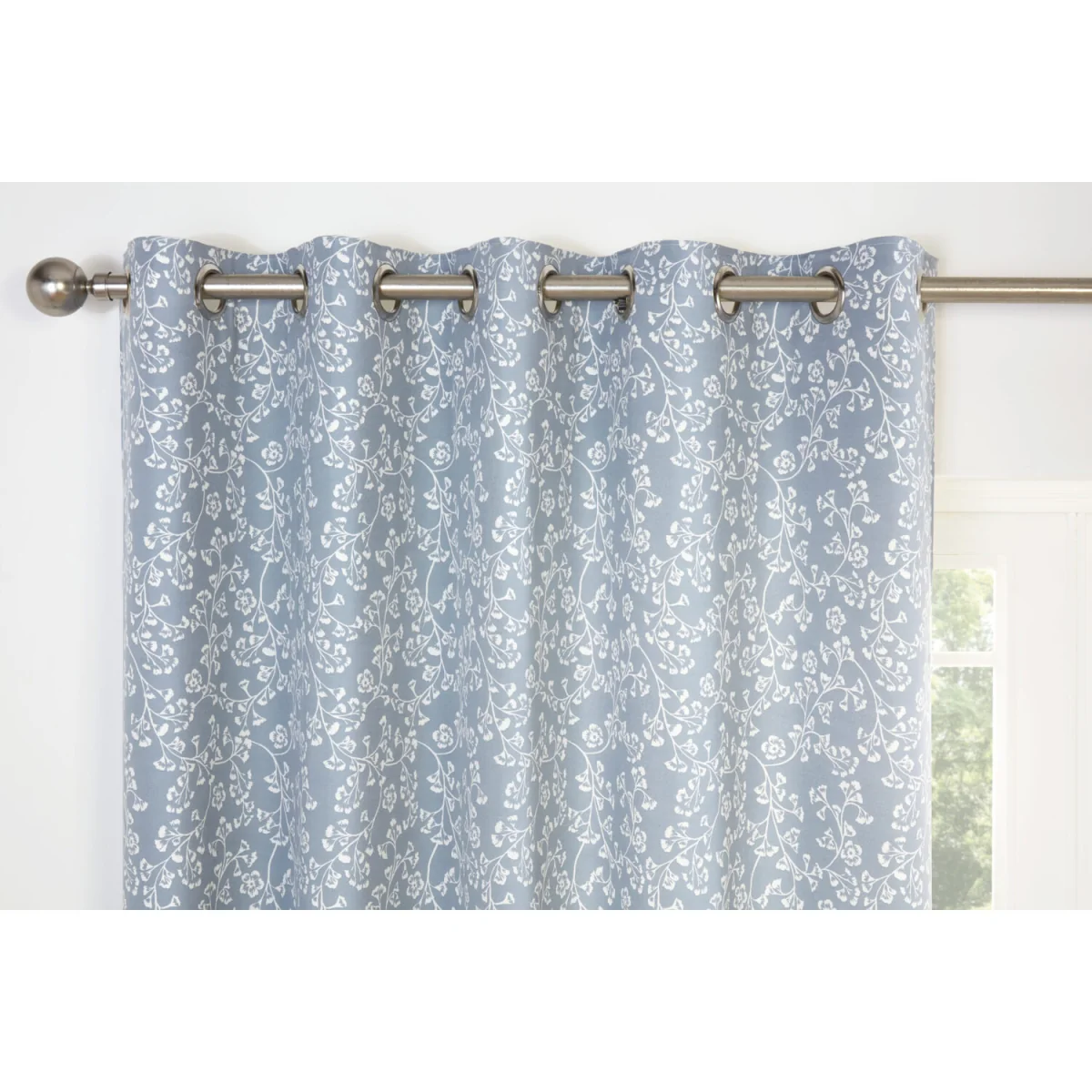 Sade - Fully Lined Floral Eyelet Curtains and Filled Cushion Cover - Polycotton - Green - Blue – image 2