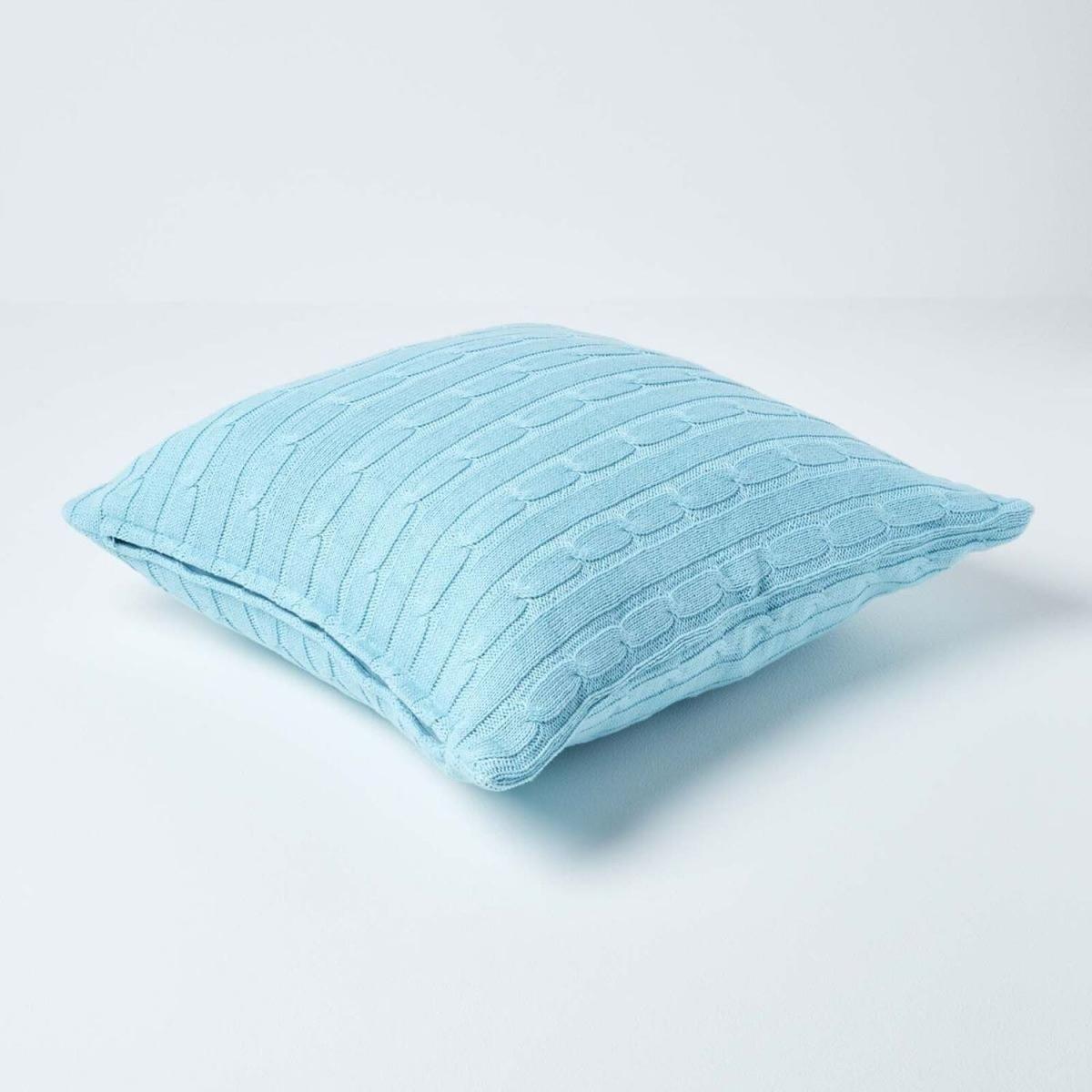 Cotton Cable Knit Cushion Cover - Pastel Blue – image 3