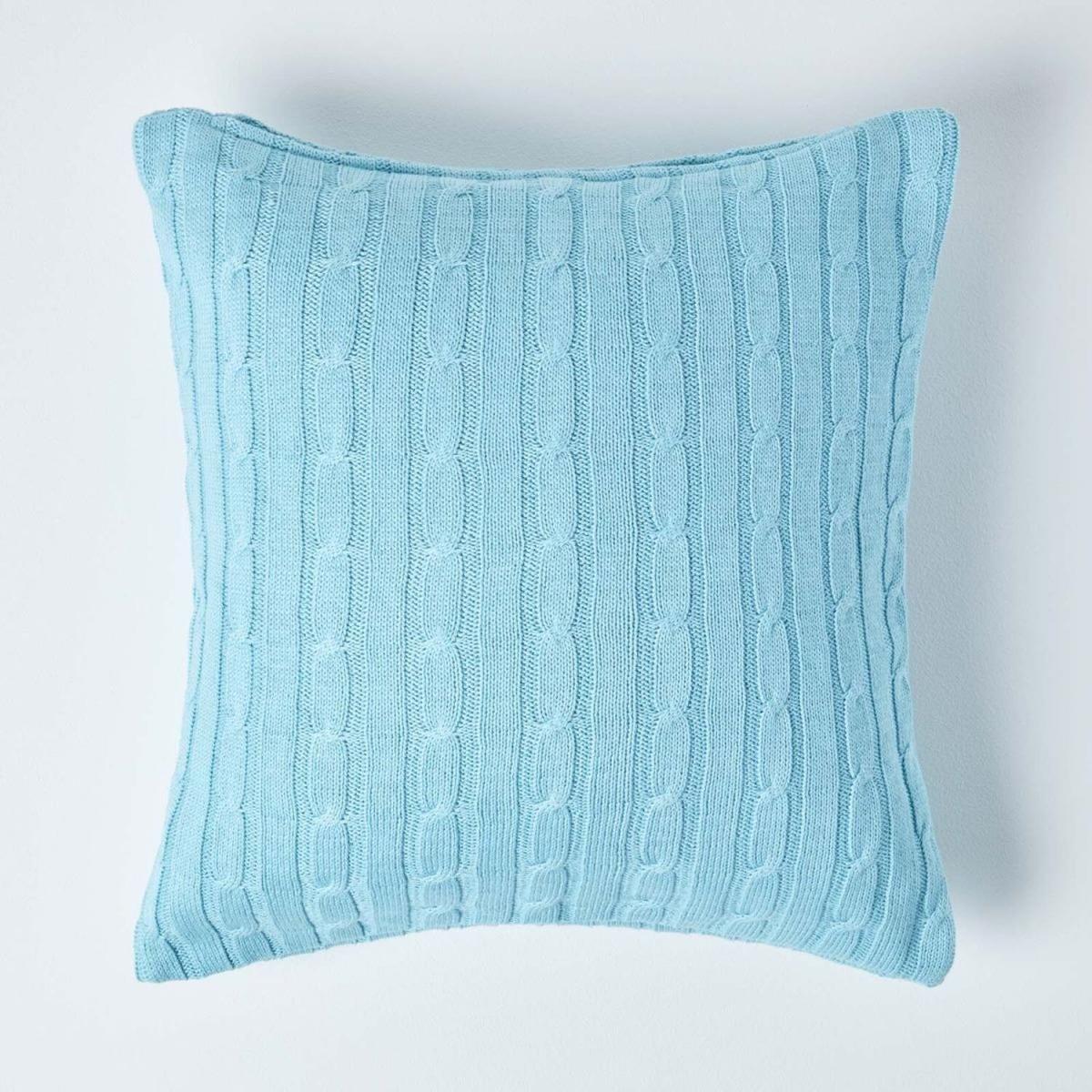Cotton Cable Knit Cushion Cover - Pastel Blue – image 1
