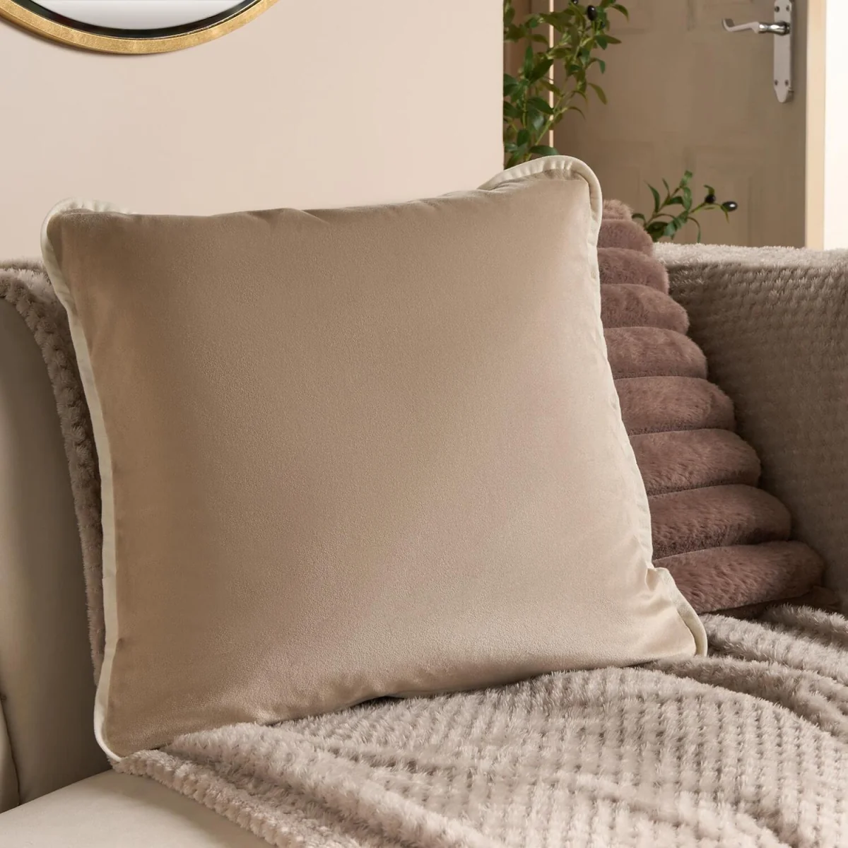 OHS Matte Velvet Piped Edge Cushion Covers - Mink / Machine Washable at 30°C / 4 – image 2
