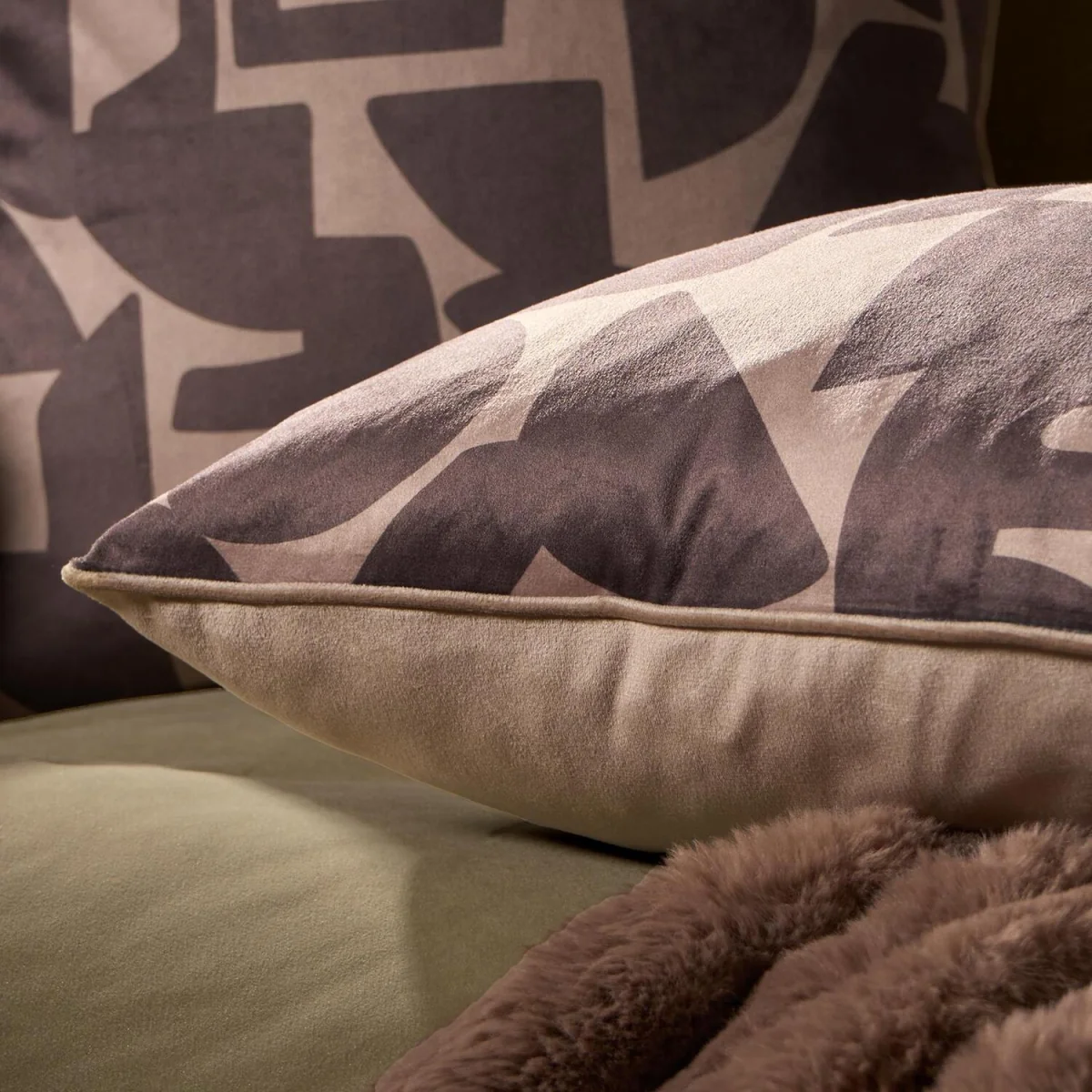 OHS Abstract Print Cushion Covers - Brown / Machine washable at 30°C. Tumble dry friendly. Do not bleach or iron. – image 3