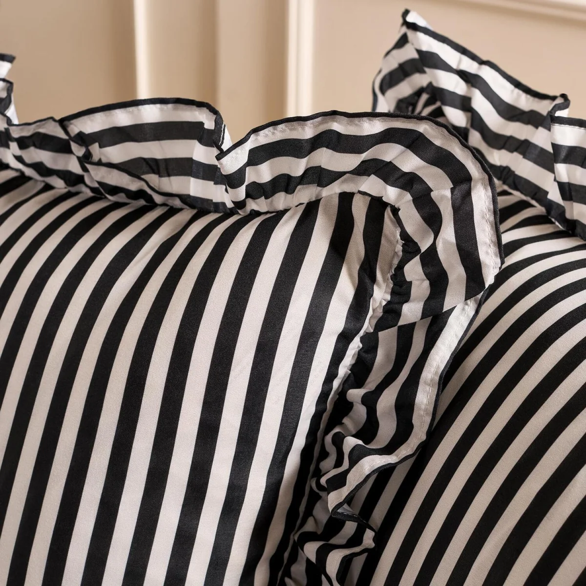 OHS Striped Frill Cushion Covers - Monochrome / Machine washable at 30°C. Tumble dry friendly. Do not bleach or iron. – image 3