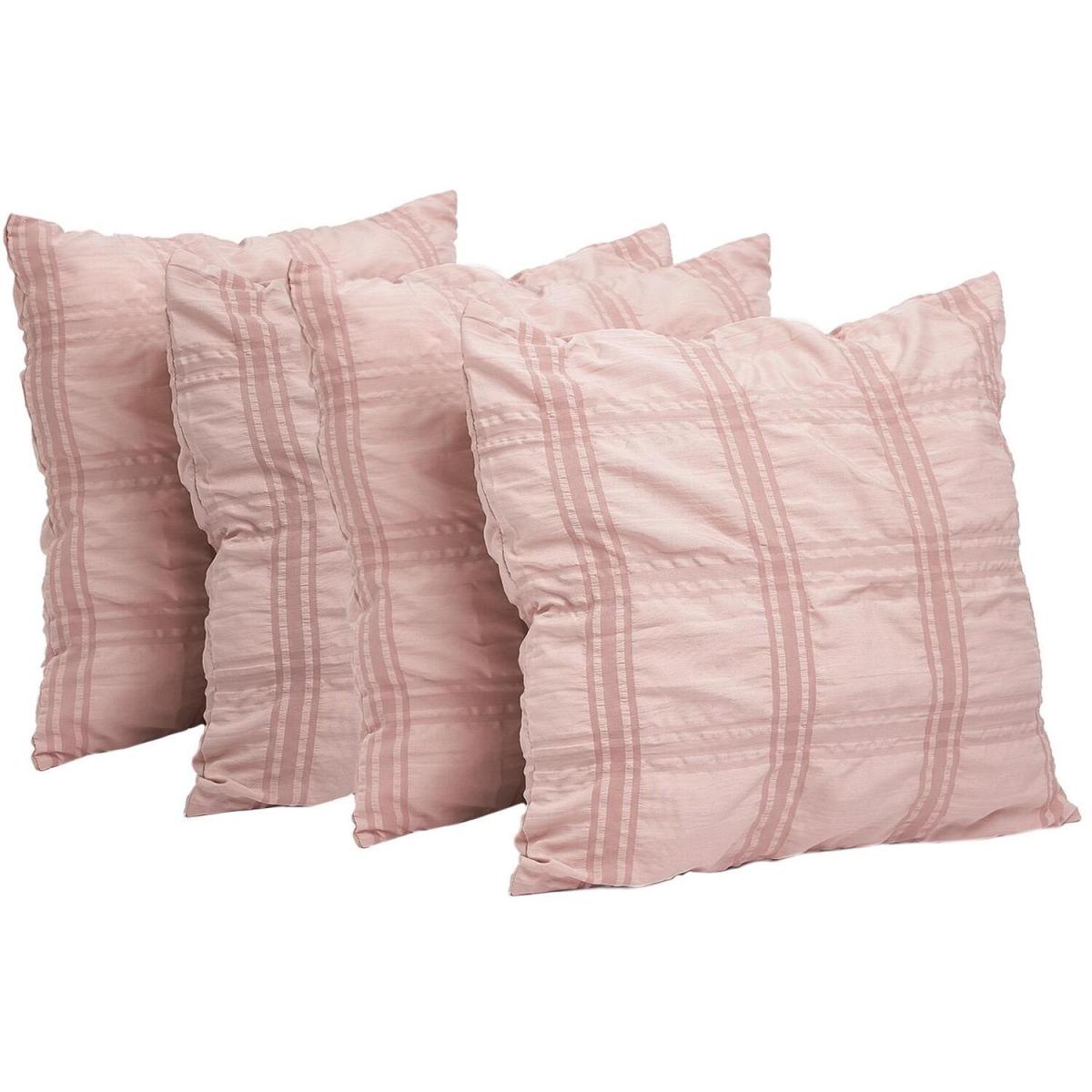 Sienna 4 x Seersucker Pleated Cushion Covers Zipper Plain - Blush Pink – image 2