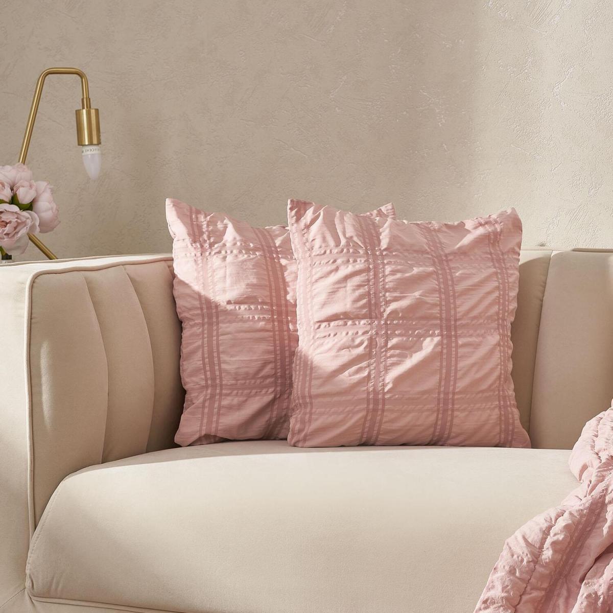 Sienna 4 x Seersucker Pleated Cushion Covers Zipper Plain - Blush Pink – image 1