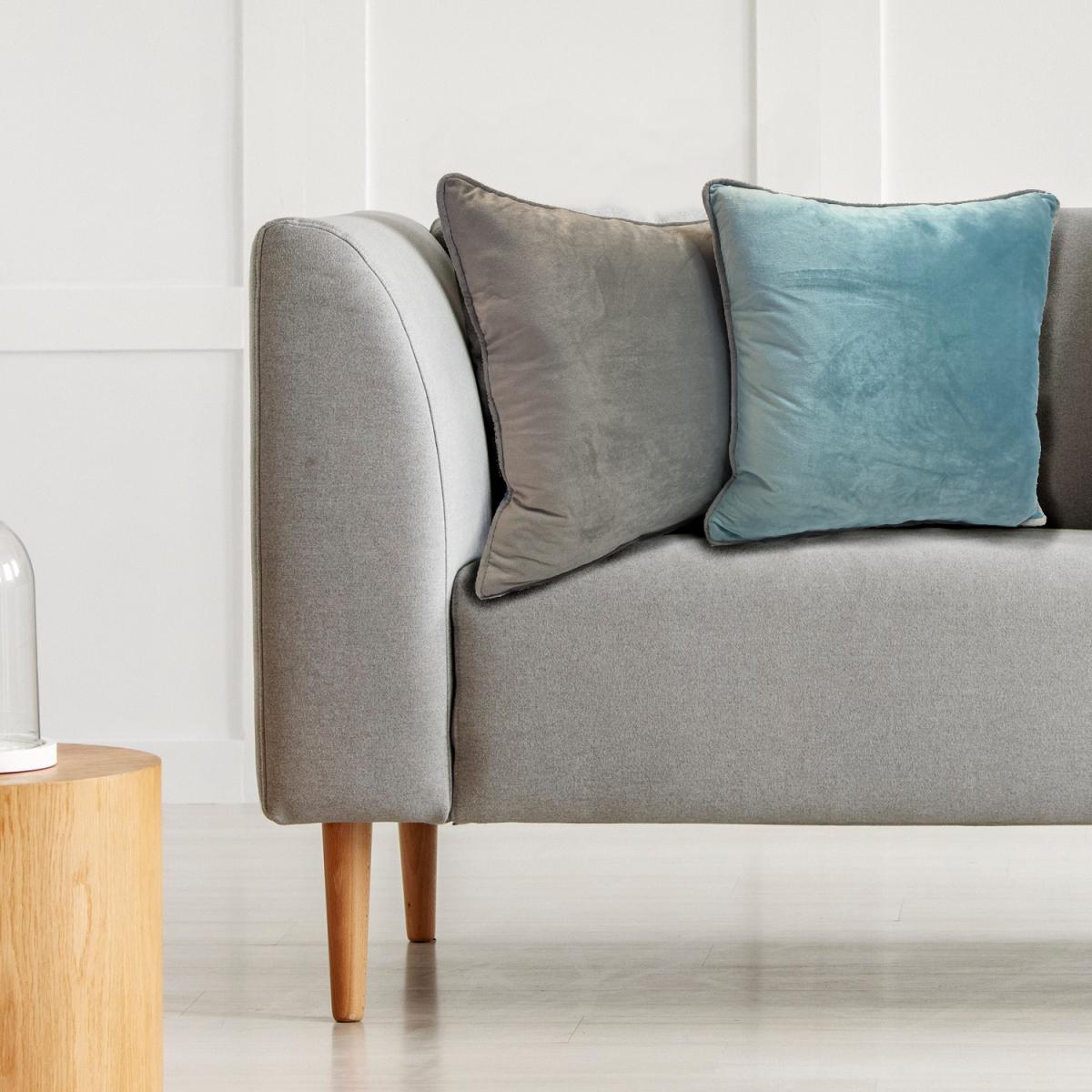 Piped Velvet Cushion Cover (43x43) - Duck Egg