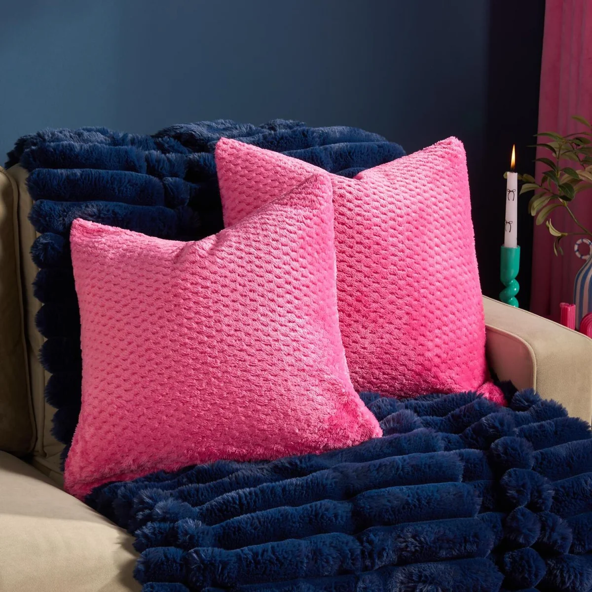 OHS Waffle Fleece Cushion Covers - Hot Pink / Machine washable at 40°C. Tumble dry friendly. Do not bleach or iron. – image 2