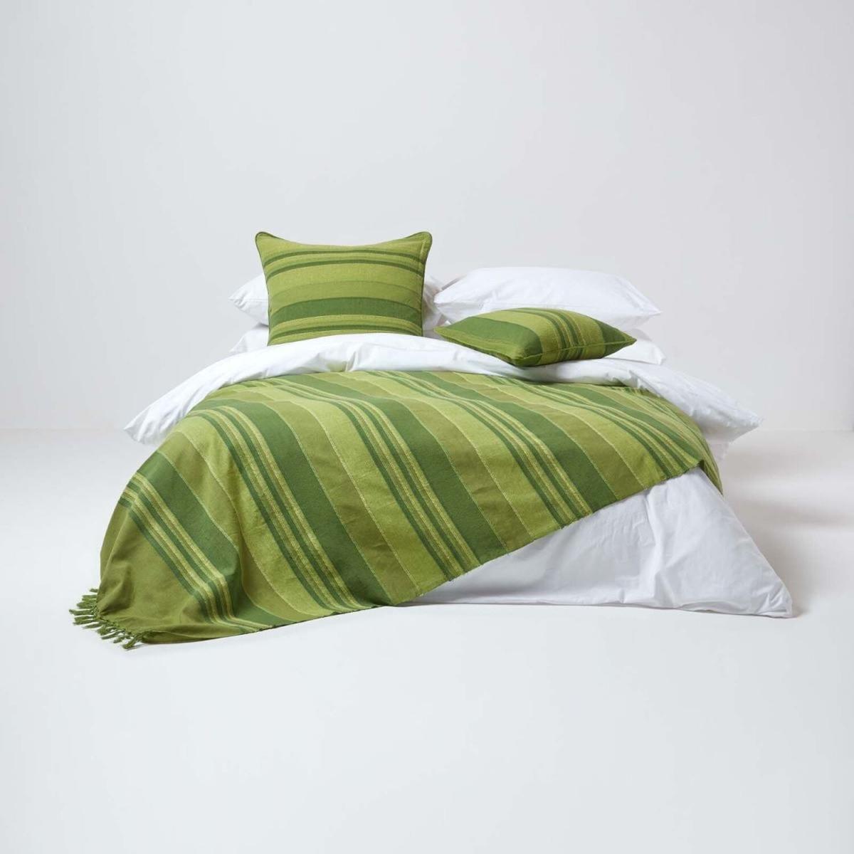 Homescapes Homescapes Cotton Striped Cushion Cover Morocco - Green / 60cm – image 3