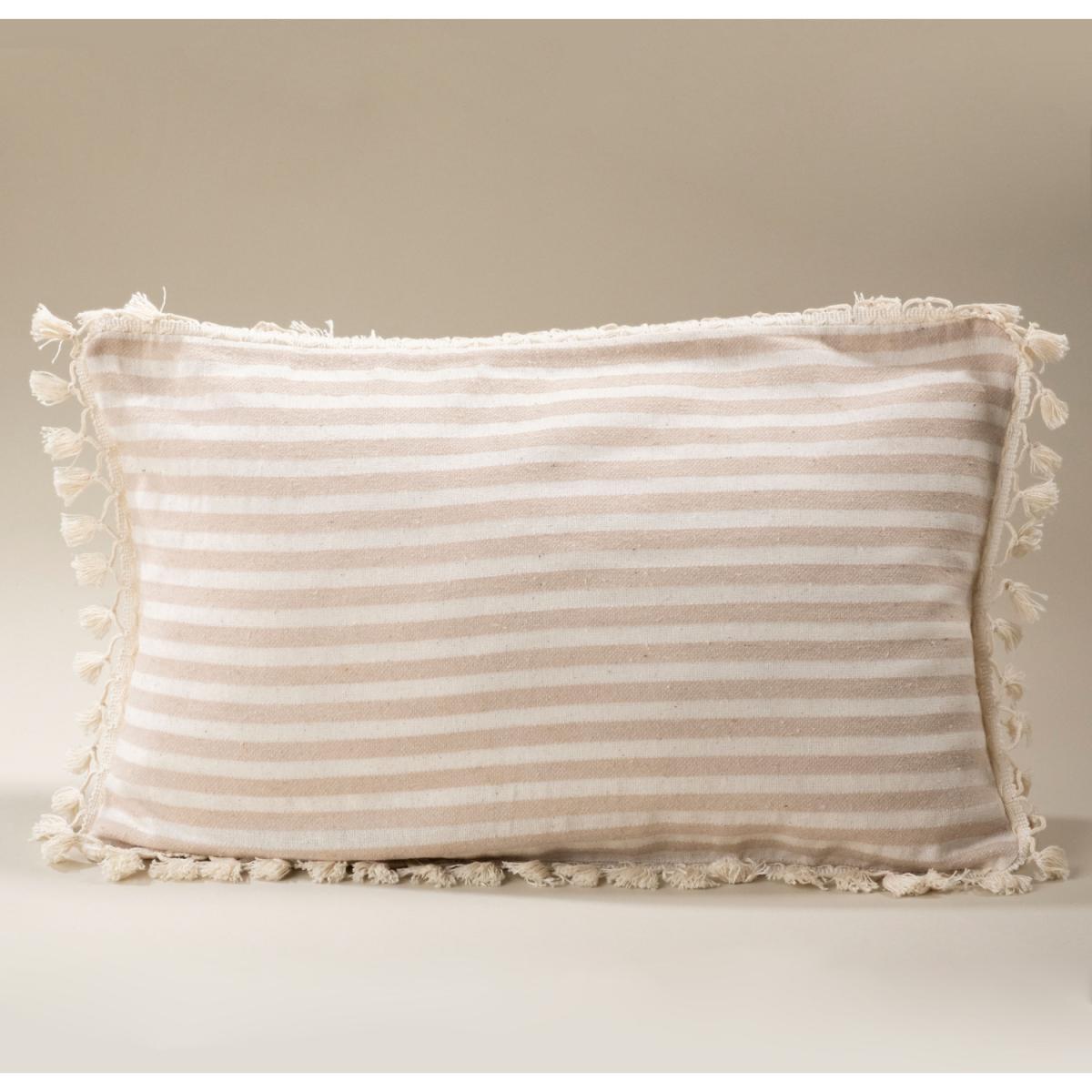 Sera Special Design Striped Linen Cushion Covers with Pompom - White - Claret Red – image 11
