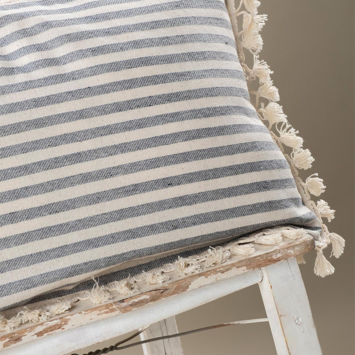 Sera Special Design Striped Linen Cushion Covers with Pompom - White - Claret Red – image 4