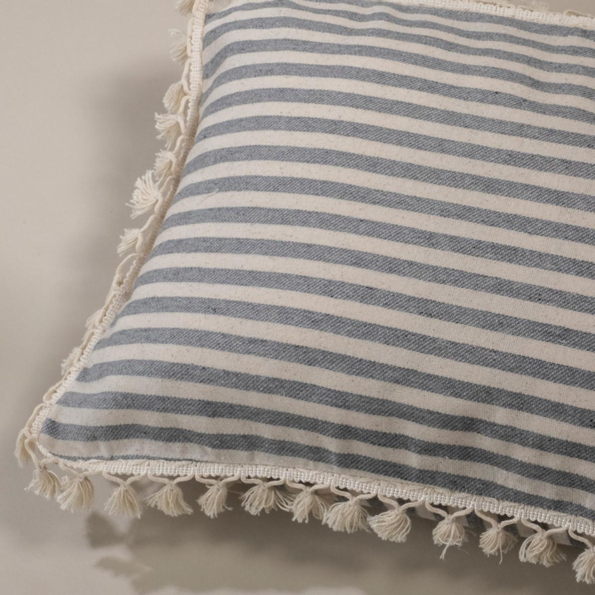 Sera Special Design Striped Linen Cushion Covers with Pompom - White - Claret Red – image 5