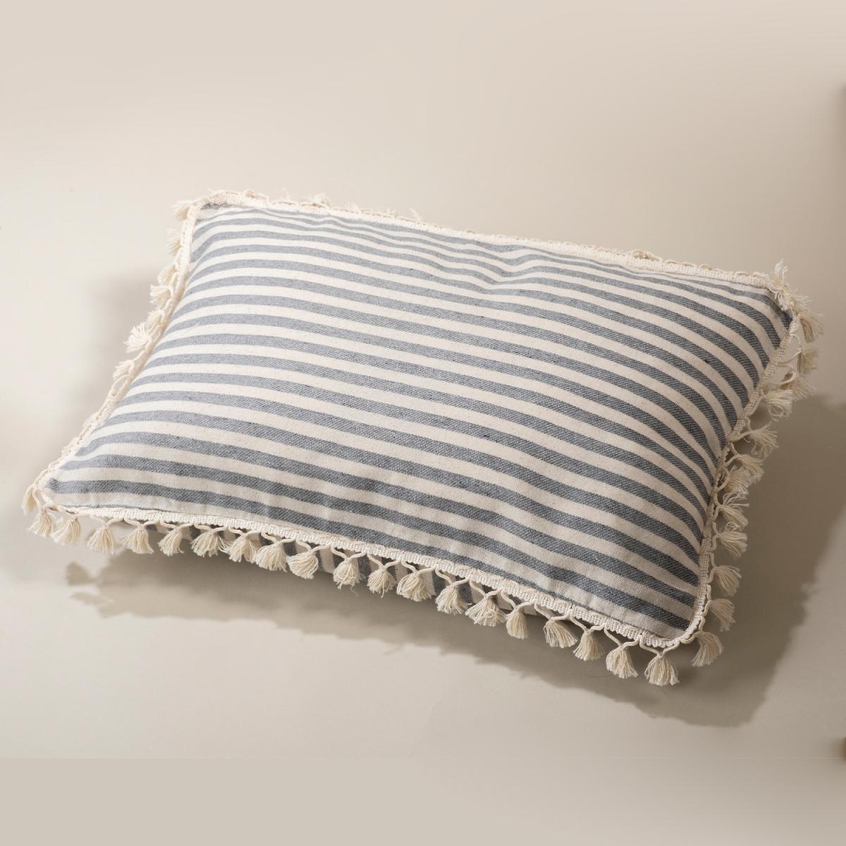 Sera Special Design Striped Linen Cushion Covers with Pompom - White - Claret Red – image 6