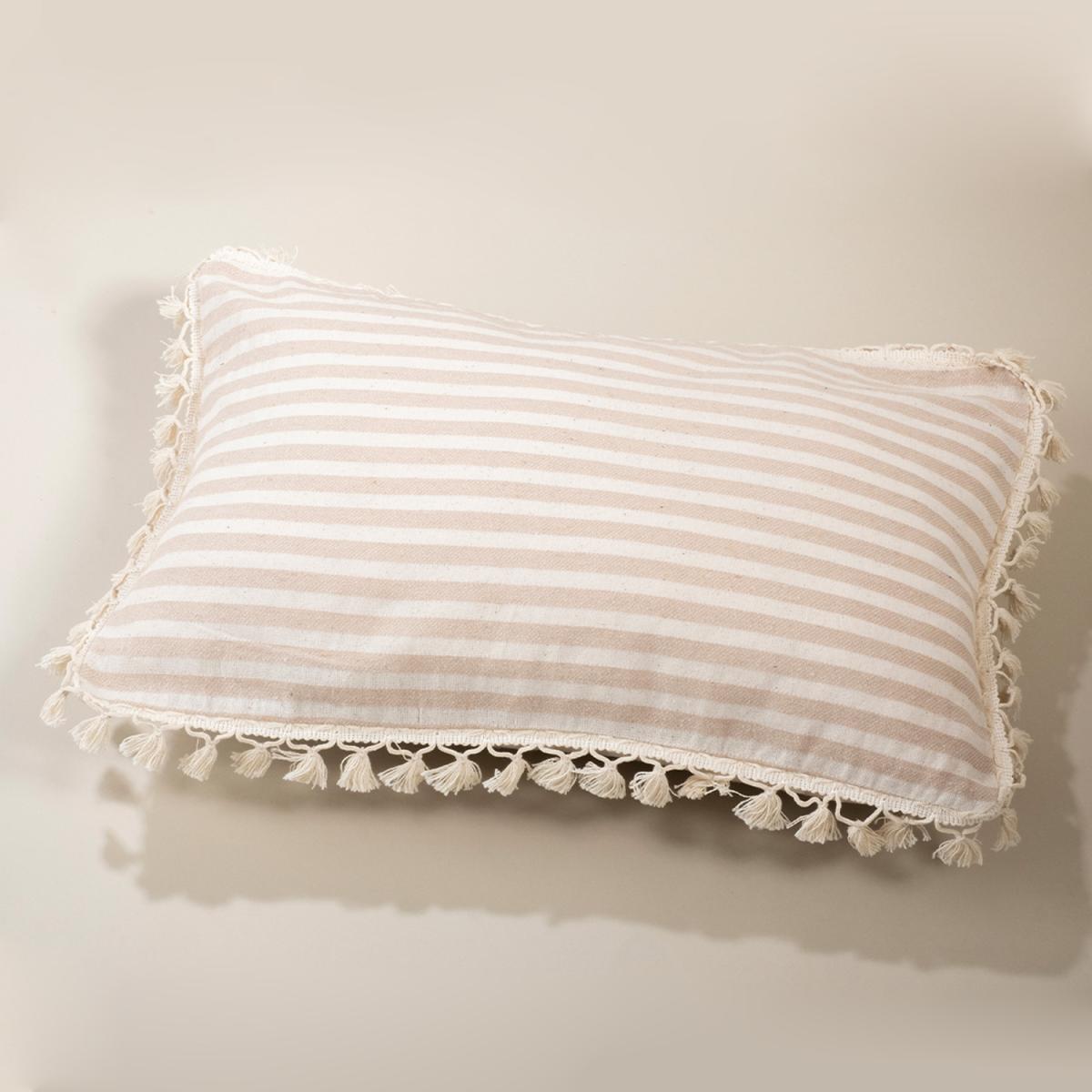 Sera Special Design Striped Linen Cushion Covers with Pompom - White - Claret Red – image 8