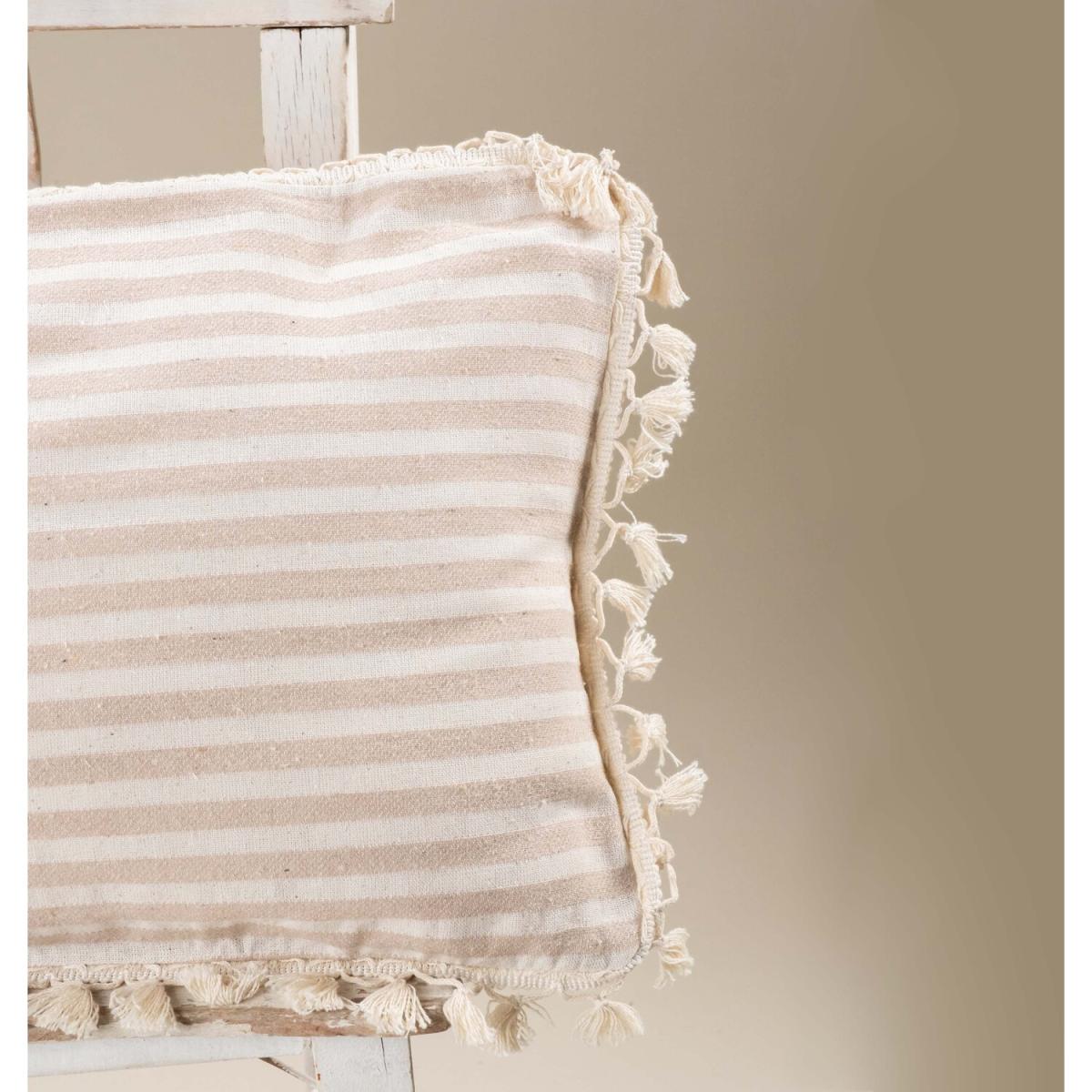 Sera Special Design Striped Linen Cushion Covers with Pompom - White - Claret Red – image 9