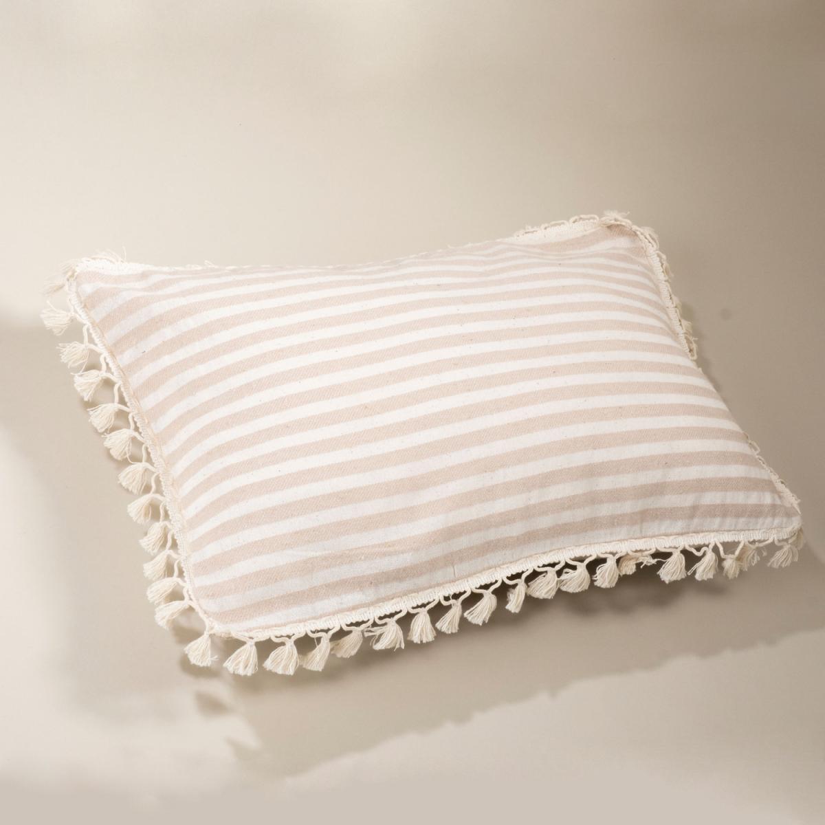 Sera Special Design Striped Linen Cushion Covers with Pompom - White - Claret Red – image 10