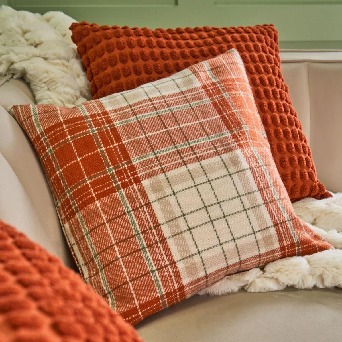OHS Woven Check Cushion Covers - Rust / Machine Washable at 30°C / 4 – image 2
