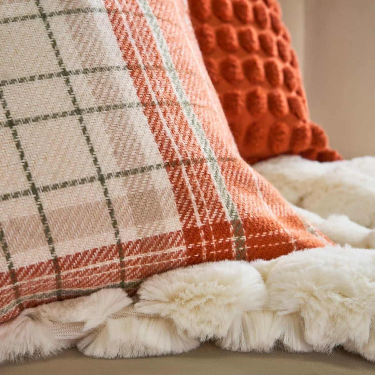 OHS Woven Check Cushion Covers - Rust / Machine Washable at 30°C / 4 – image 3