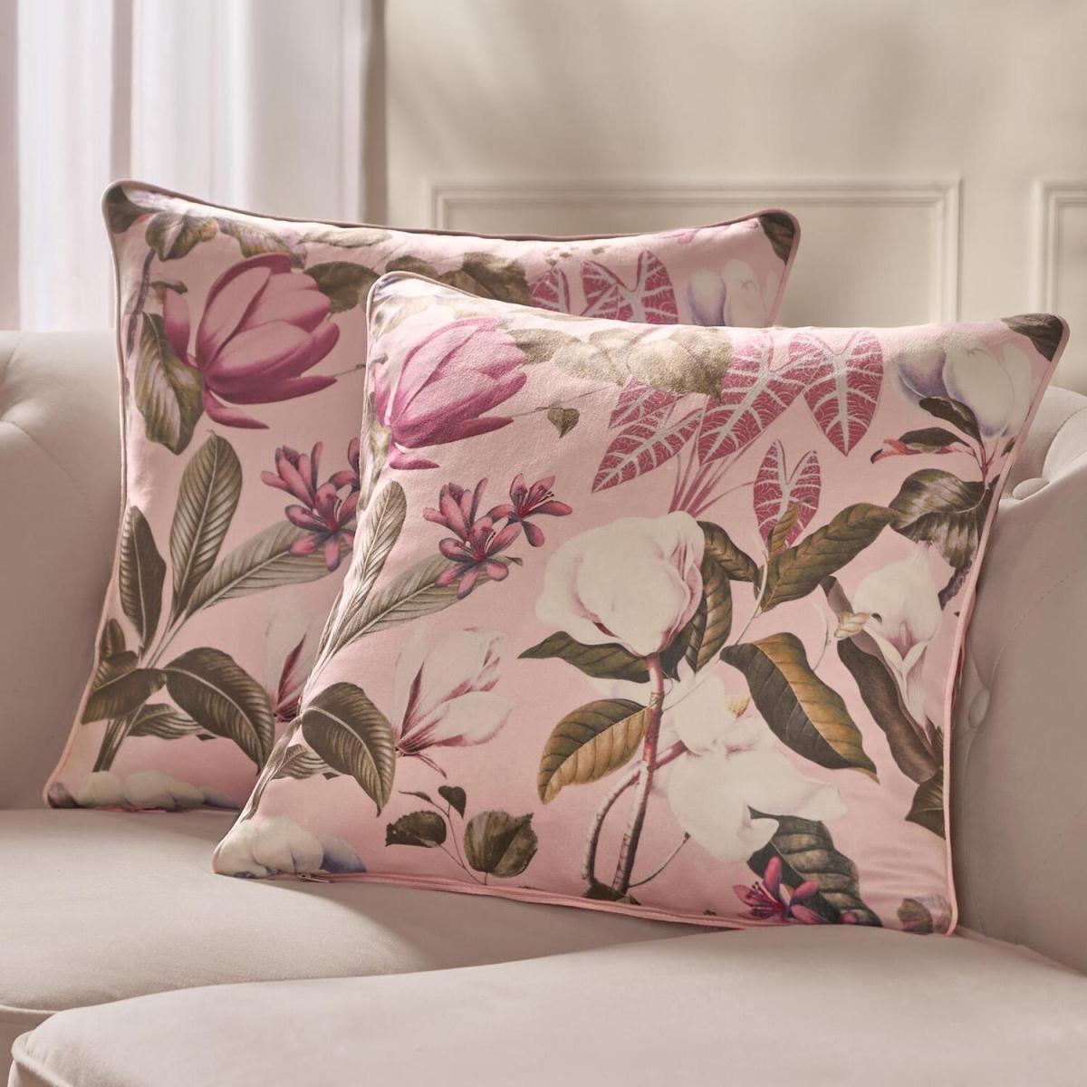 Pack of Matte Velvet Floral Cushion Covers - Blush Pink