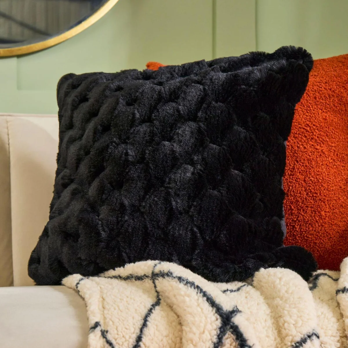 OHS Jumbo Waffle Fur Cushion Cover - Black – image 2