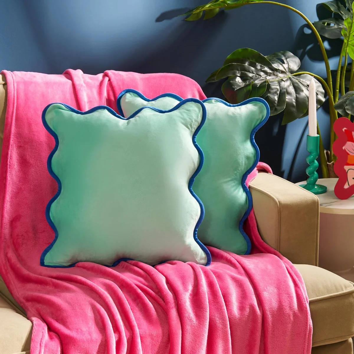 OHS Matte Velvet Scallop Edge Cushion Covers - Teal/Blue / 45cm / 4 – image 2