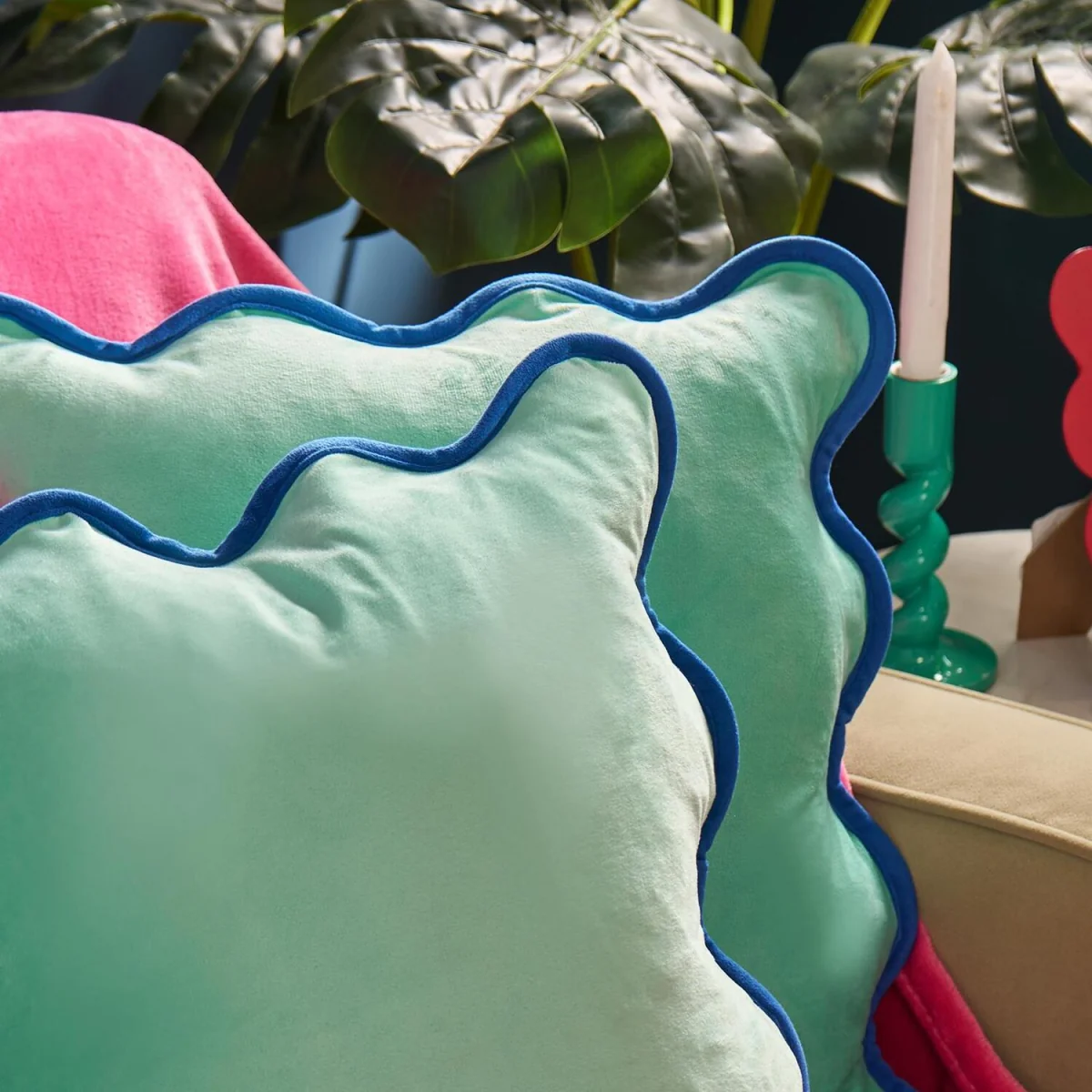 OHS Matte Velvet Scallop Edge Cushion Covers - Teal/Blue / 45cm / 4 – image 1