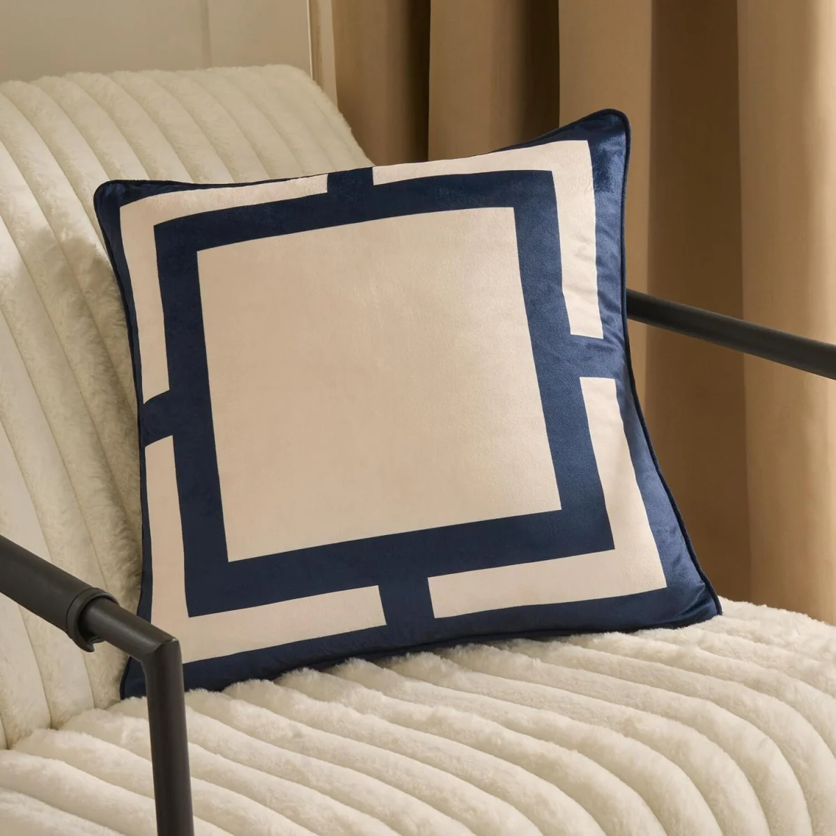 OHS Square Print Cushion Covers - Navy/Cream / 45cm / 2 – image 1