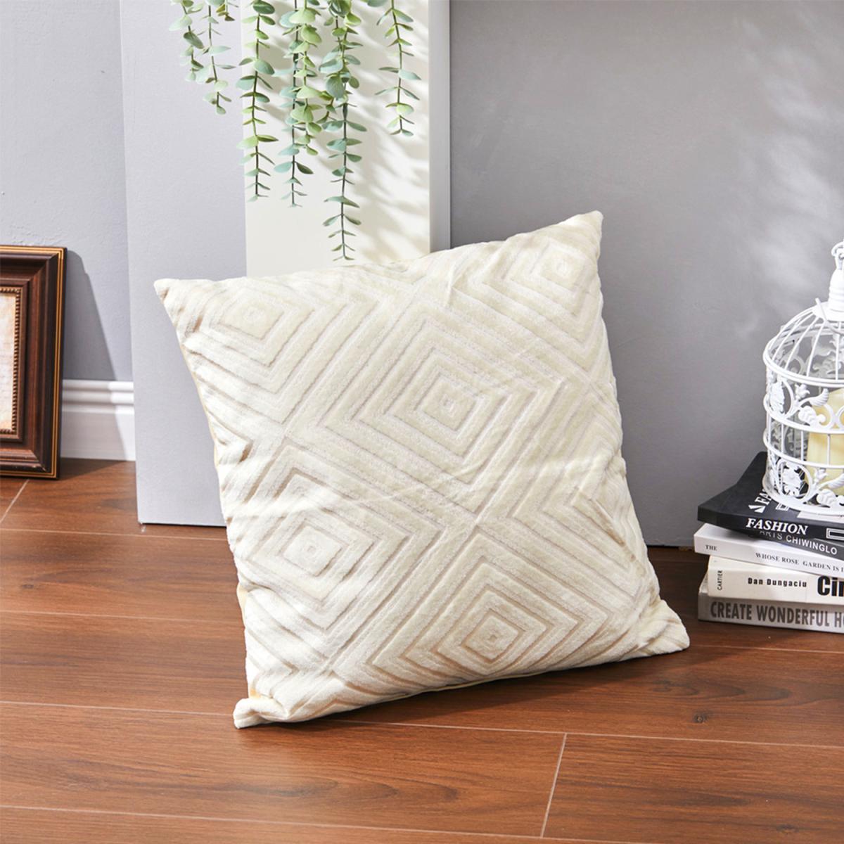 Cotton Linen Flocking Diamond Throw Pillow Cover - Silver – image 6