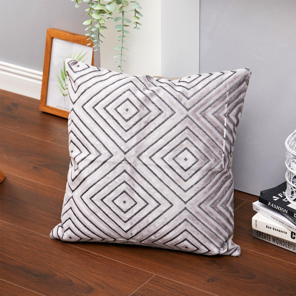 Cotton Linen Flocking Diamond Throw Pillow Cover - Silver – image 1